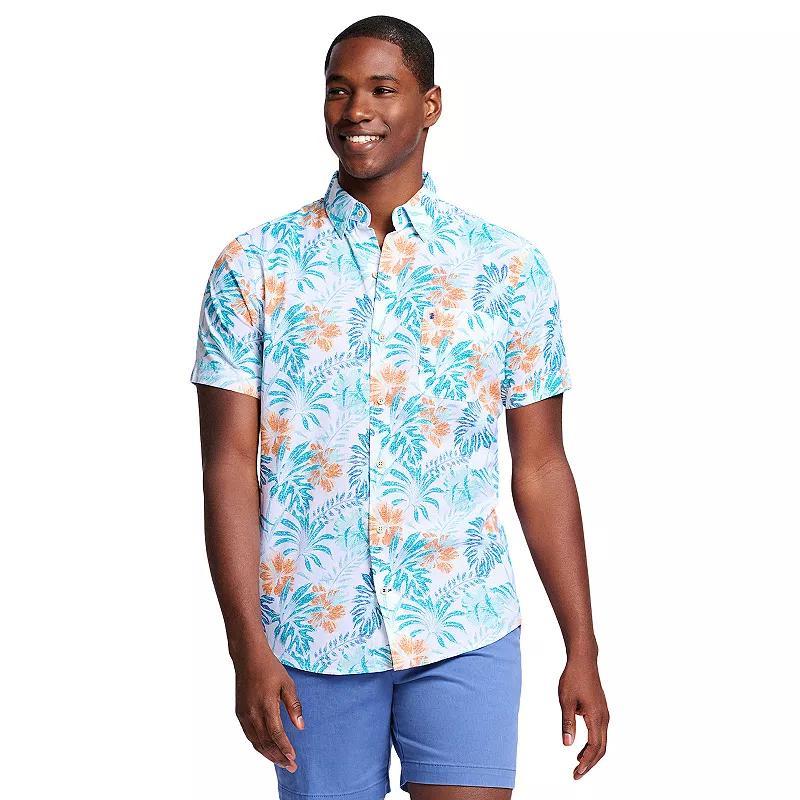 Men's IZOD Saltwater Dockside Chambray Short Sleeve Button-Down Shirt, Size: XL, Blue Palm Product Image