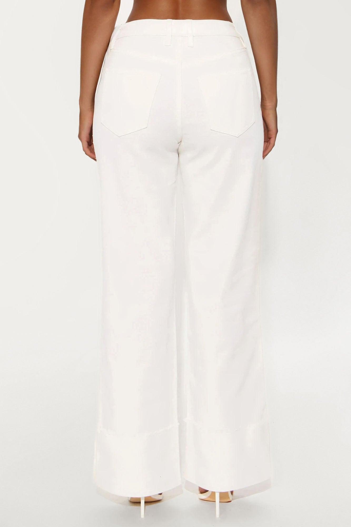 All The While Cuffed Wide Leg Jeans - White Female Product Image