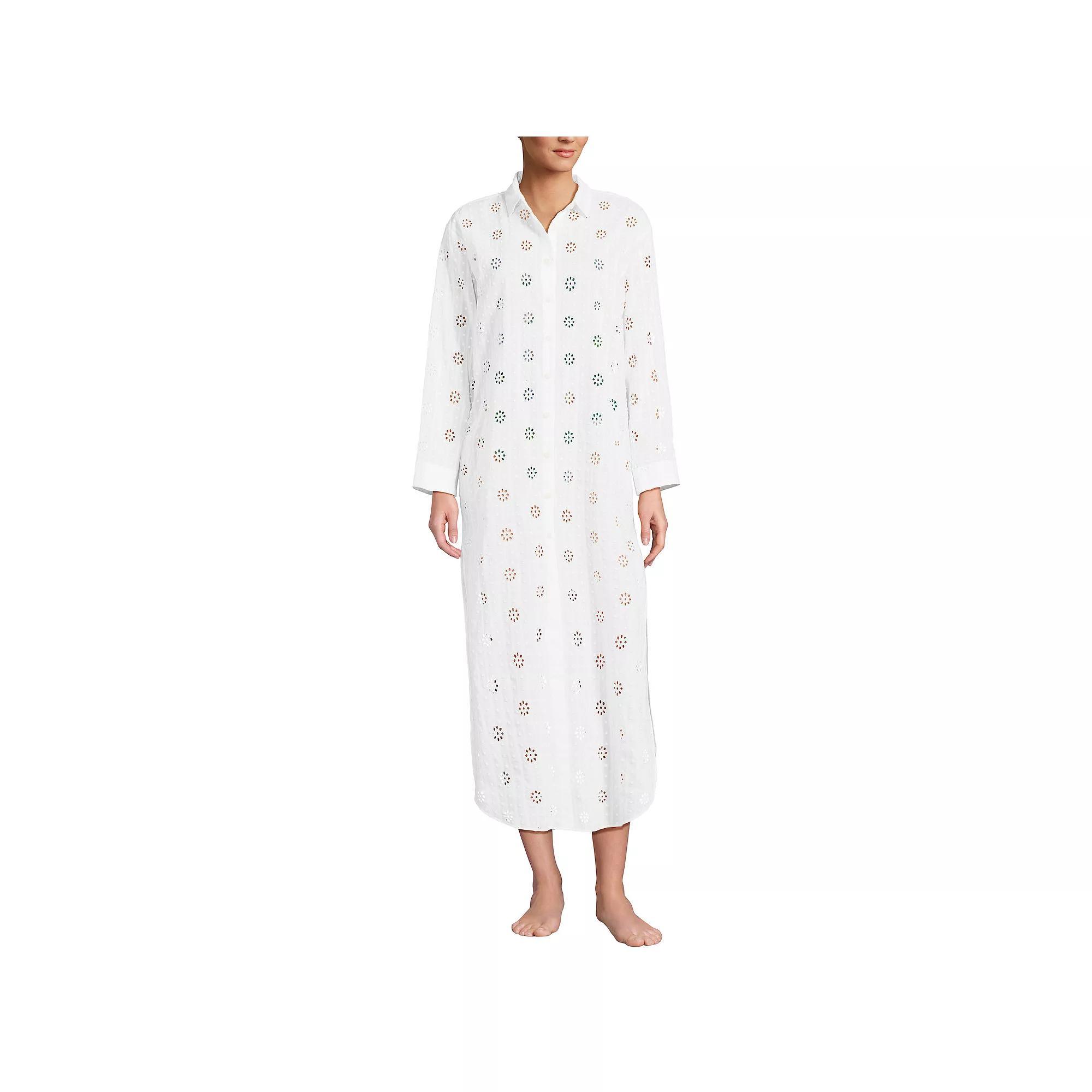 Women's Lands' End Eyelet Button Down Maxi Cover-up Dress, Size: Medium, White Product Image