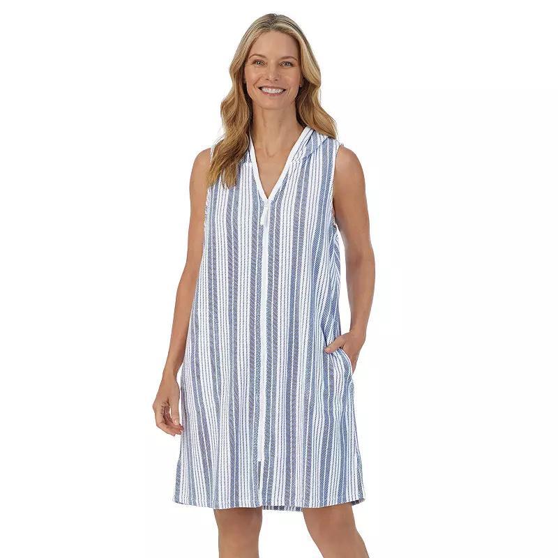 Women's Stan Herman Baby Terry Hooded Zip-Up Robe, Size: Small, Cloud Gray Stripe Product Image