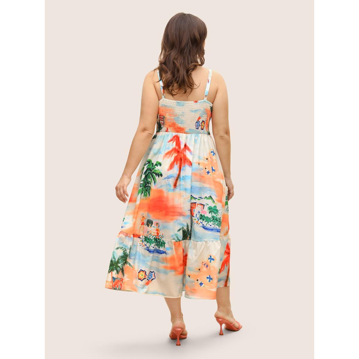 Plus Size V Neck Tropical Print Tie Knot Midi Dress LightBlue Women Resort Tie knot V-neck Sleeveless Curvy BloomChic 30/6X Product Image