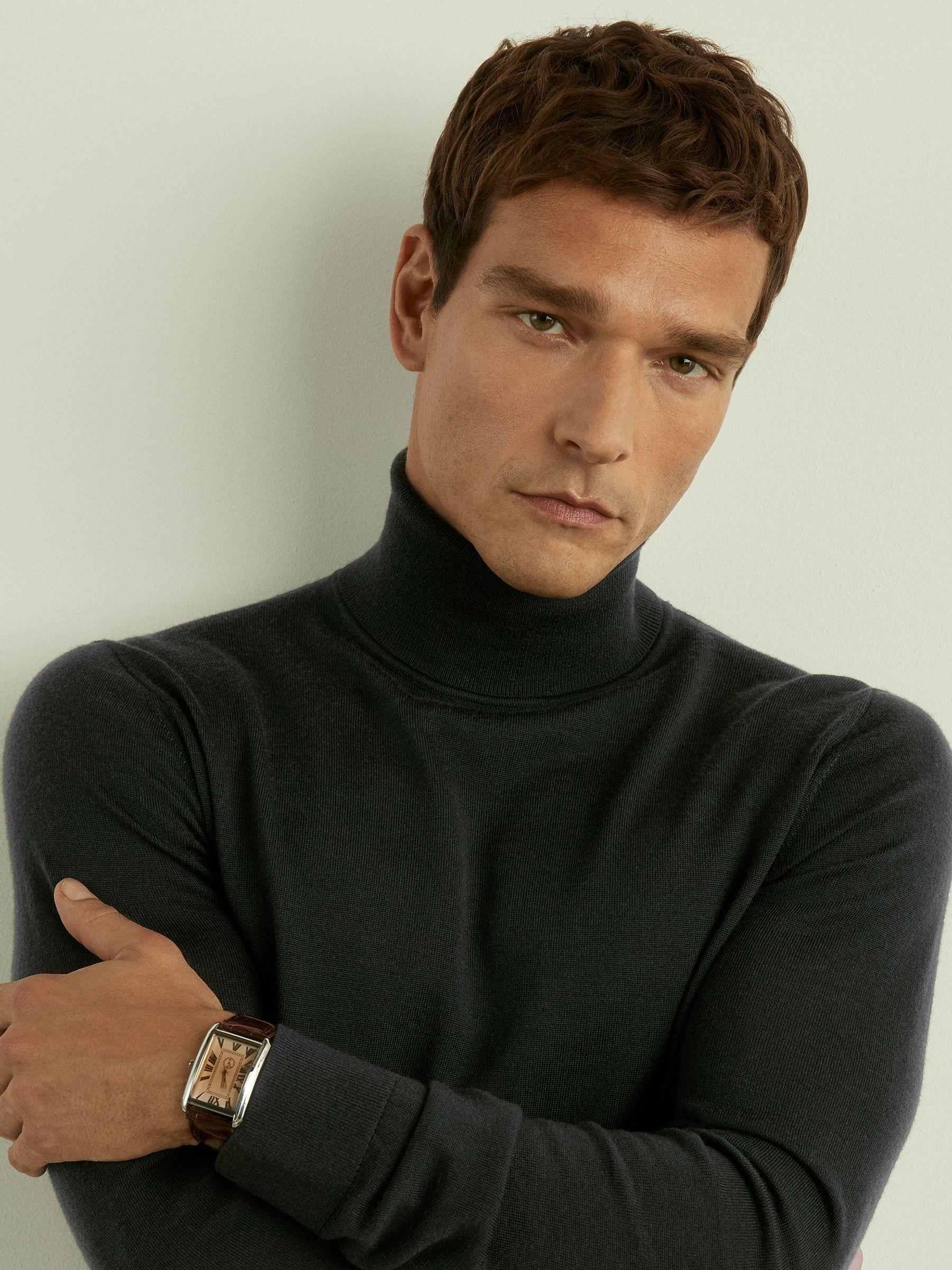 Merino Roll-Neck Jumper in Dark Military Green Product Image
