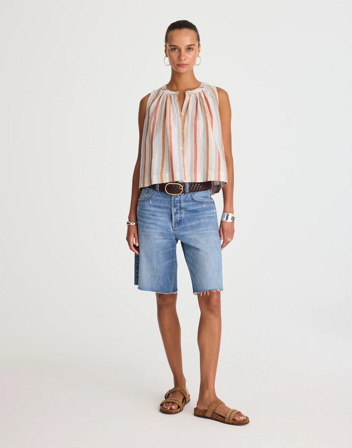 Button-Front Tank in Linen-Cotton Product Image