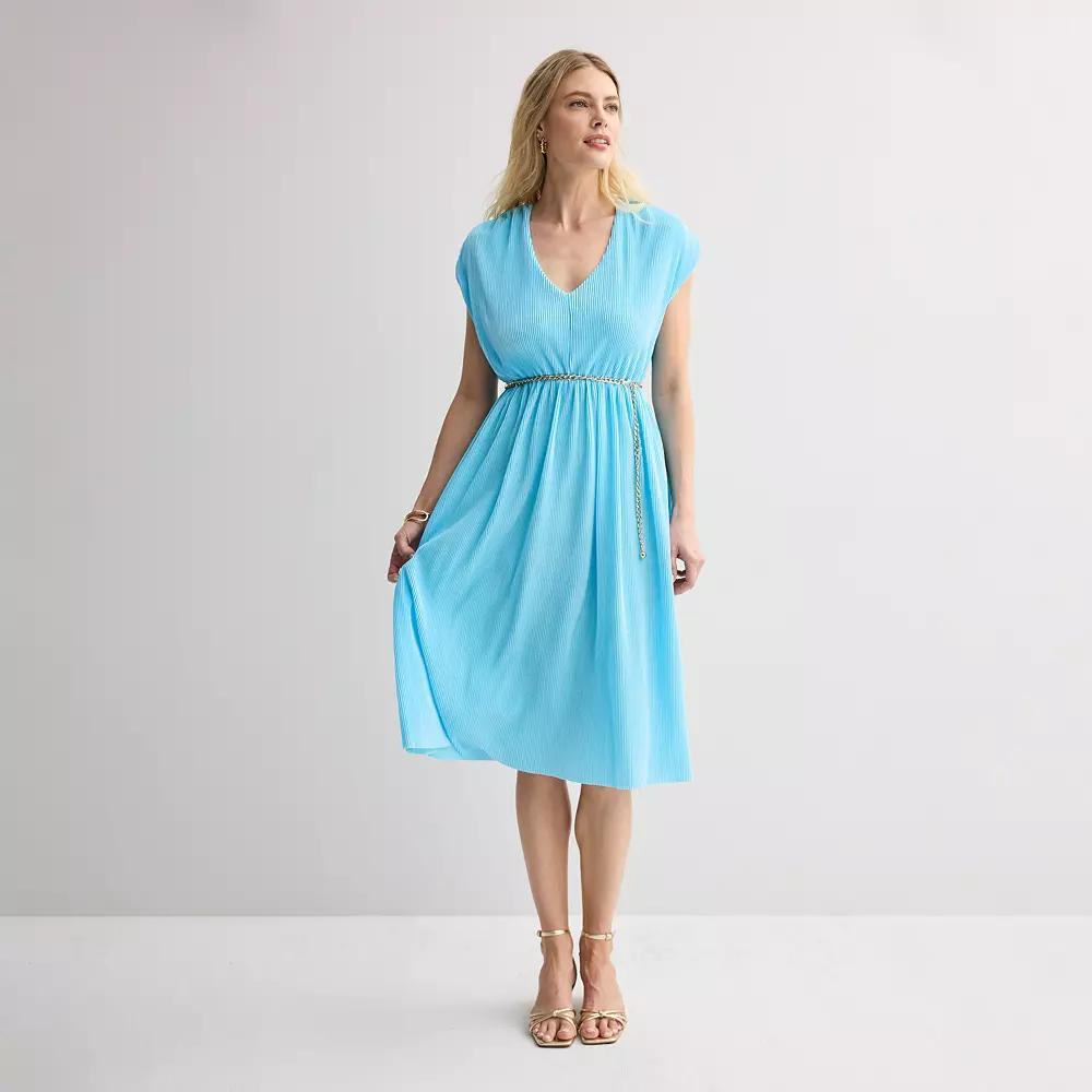Women's INTEMPO™ Plisse Midi Dress, Size: Large, Blue Product Image