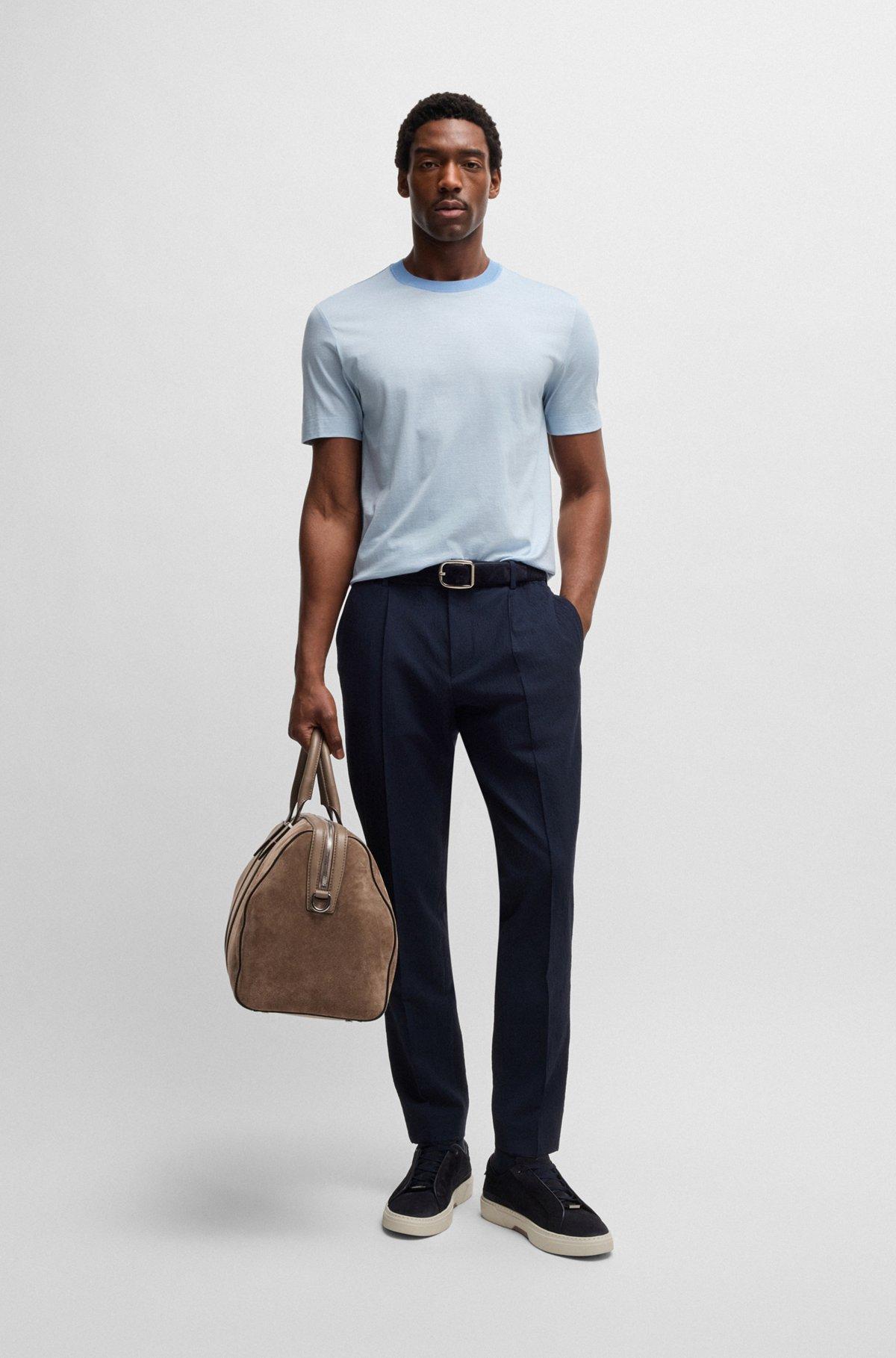 Cotton-silk T-shirt with fineline stripes Product Image