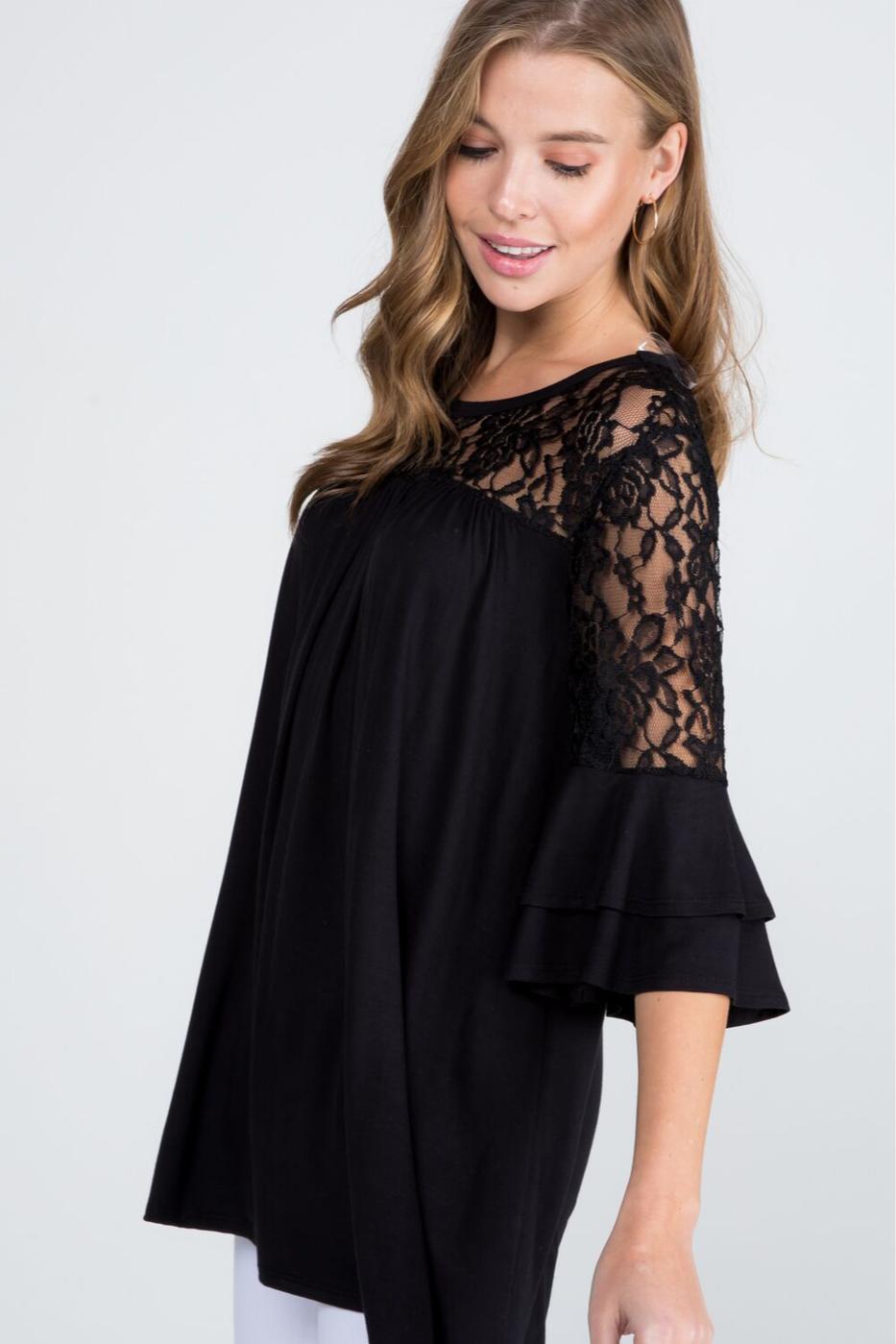 Lace and ruffle tieRed sleeve Product Image