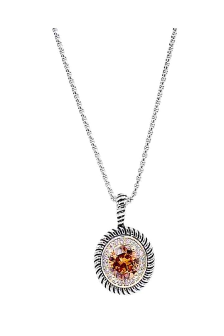 RHODIUM PLATED CUBIC ZIRCONIA PENDANT NECKLACE Product Image