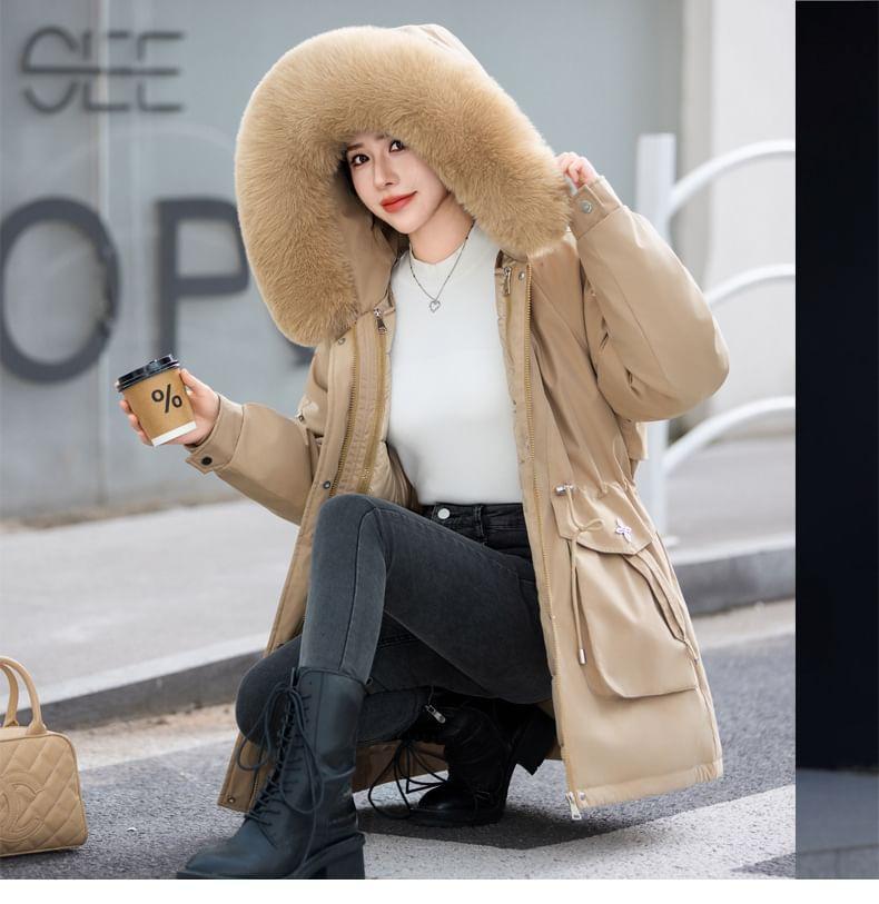 Furry Trim Hooded Zip-Up Parka Product Image