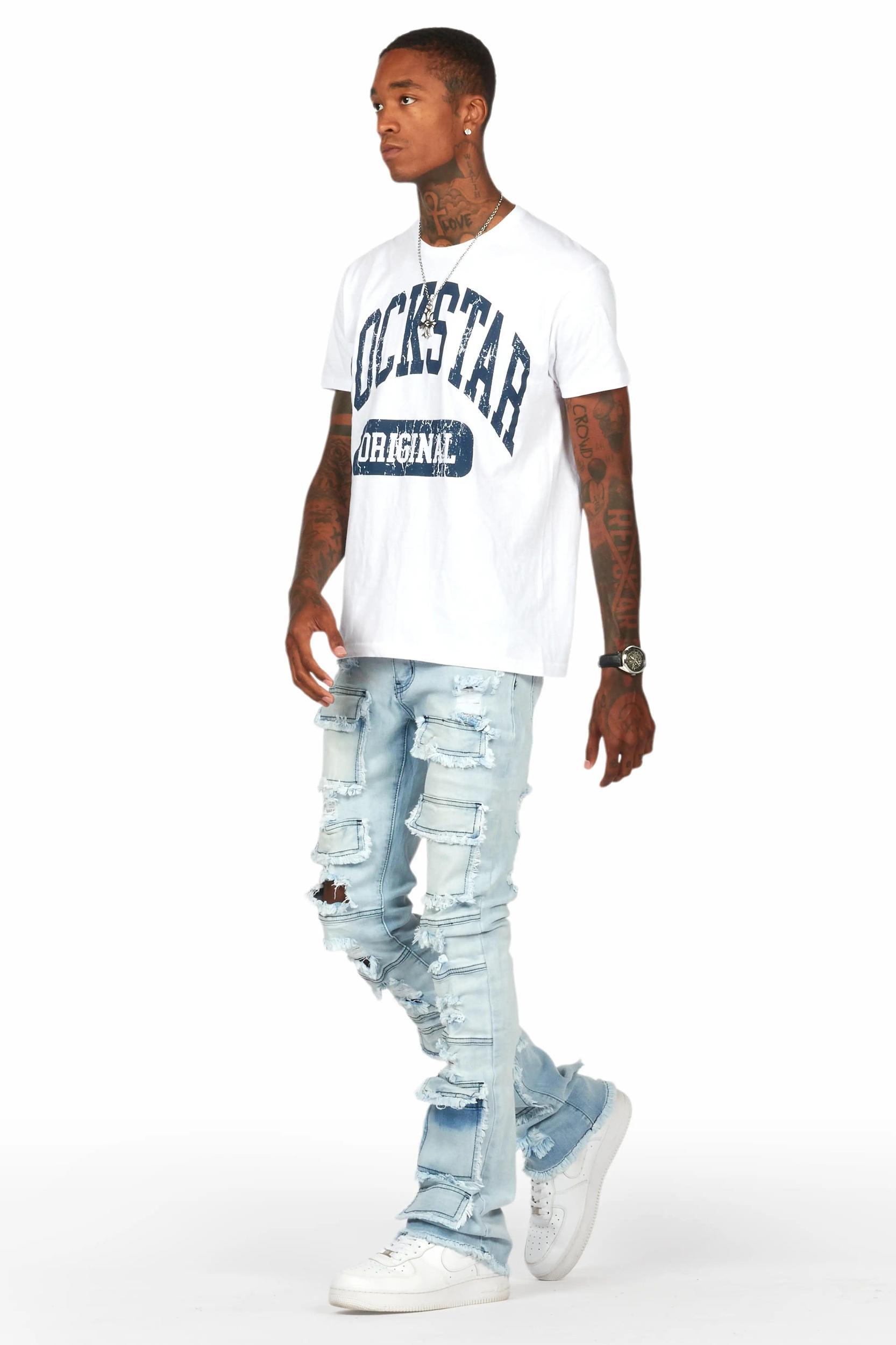 Erico Blue Stacked Flare Cargo Jean Male Product Image