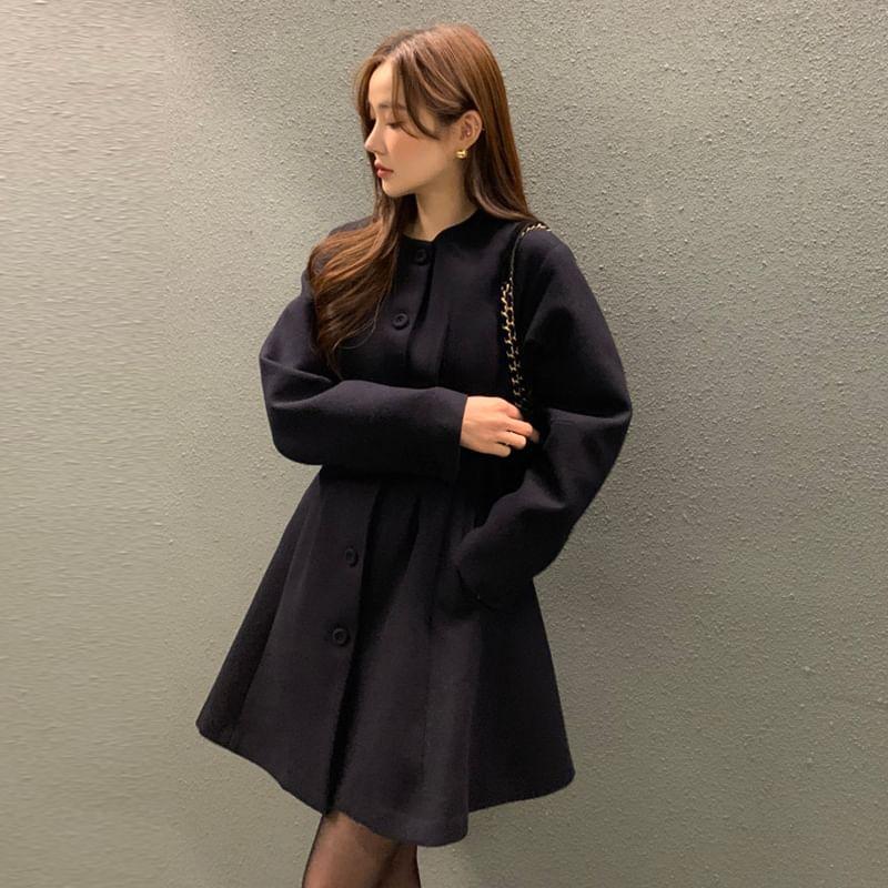 Button-Up Plain Long Coat Product Image