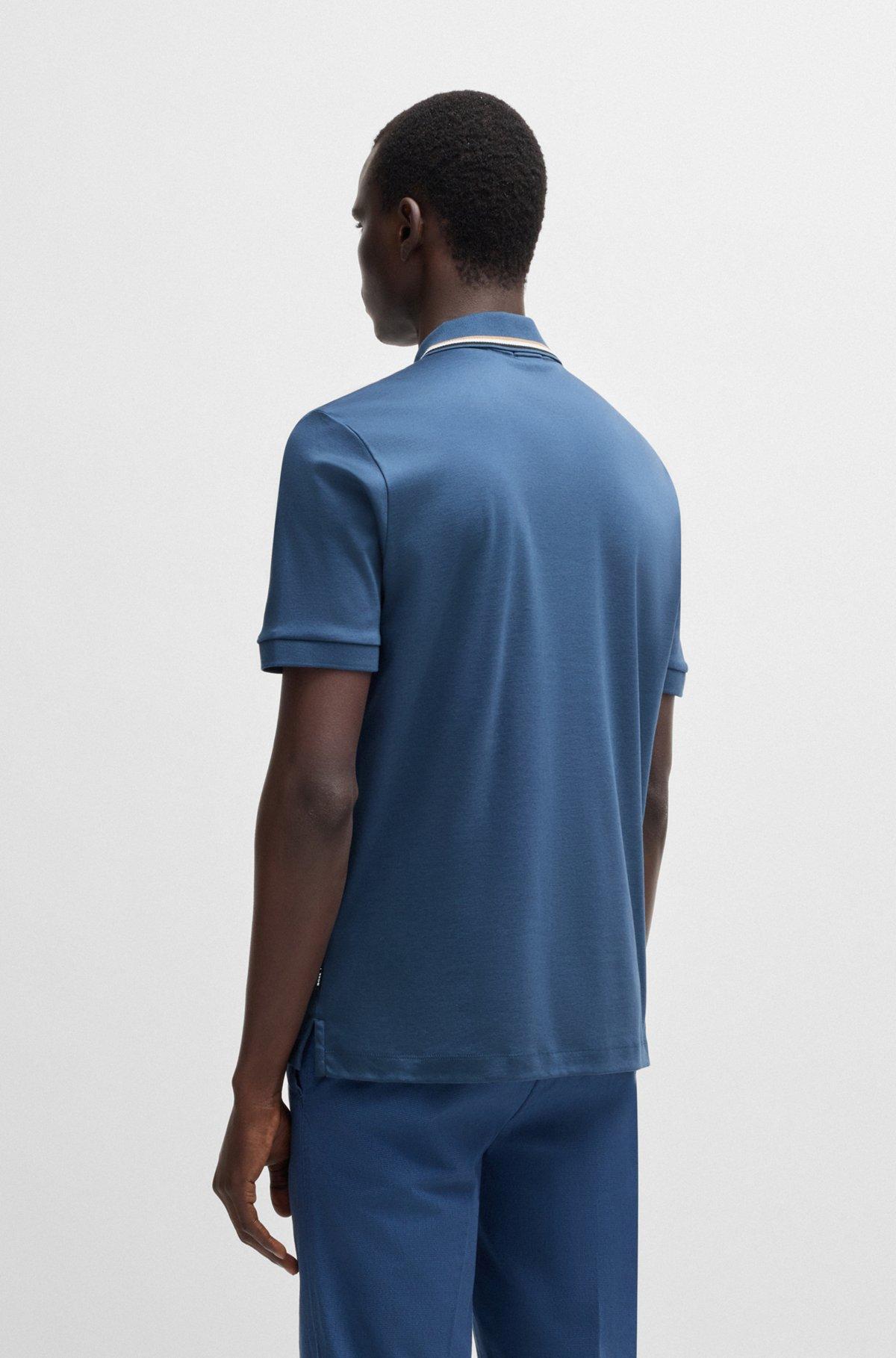Slim-fit polo shirt in cotton with striped collar Product Image