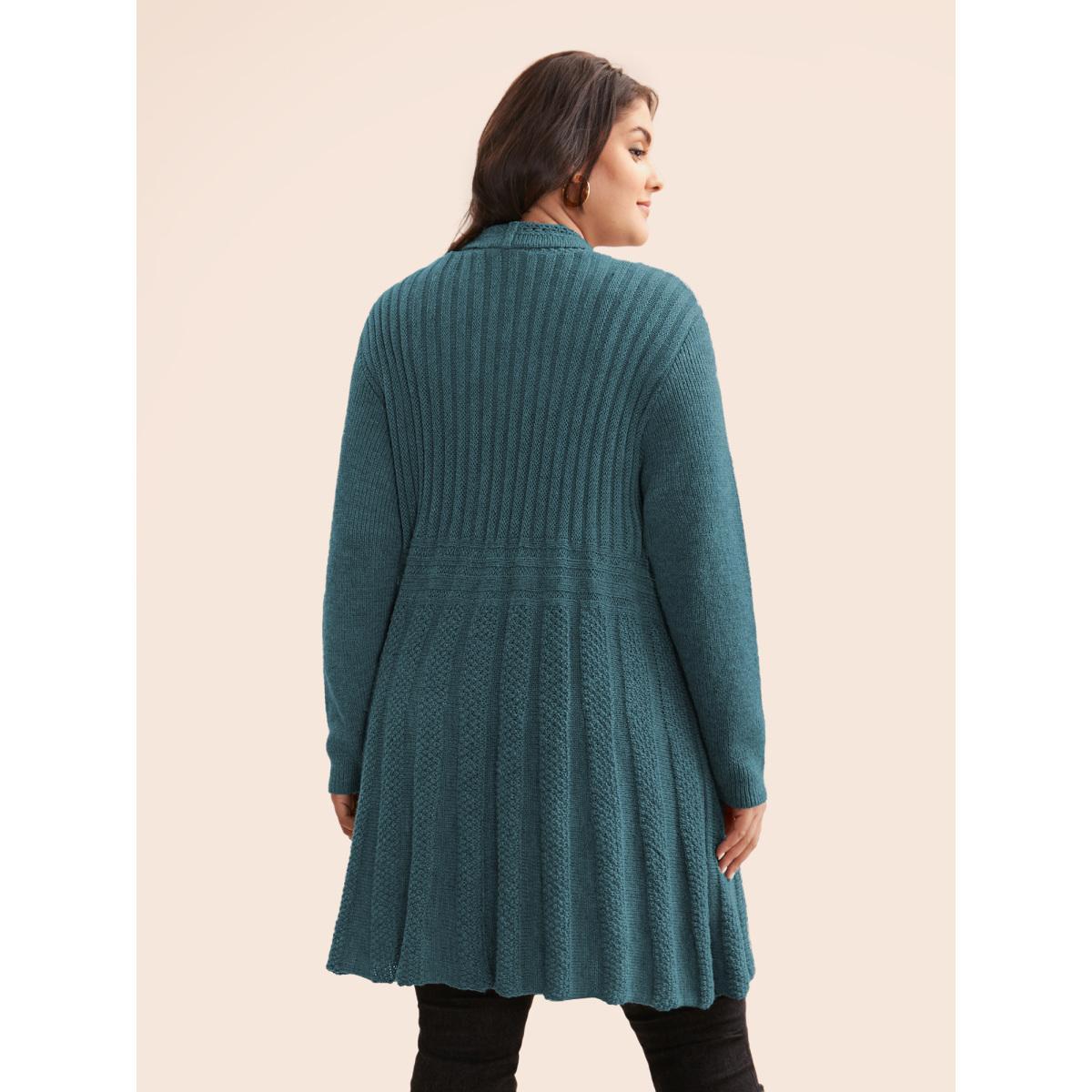Plus Size Plain Textured Kimono Collar Cardigan Teal Women Casual Loose Long Sleeve Everyday Cardigans BloomChic 30/6X Product Image