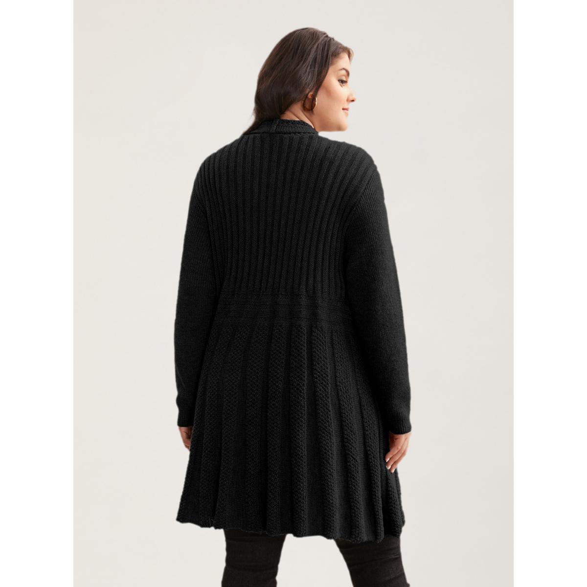 Plus Size Plain Textured Kimono Collar Cardigan Black Women Casual Loose Long Sleeve Everyday Cardigans BloomChic 18-20/2X Product Image