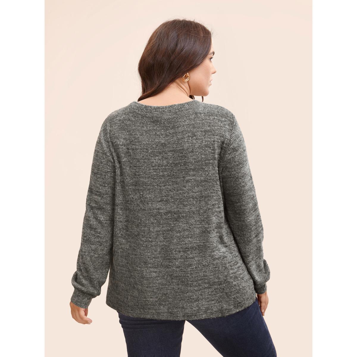 Plus Size Solid Heather Round Neck Stitch Sweatshirt Women DimGray Casual Topstitching Round Neck Everyday Sweatshirts BloomChic 12/L Product Image
