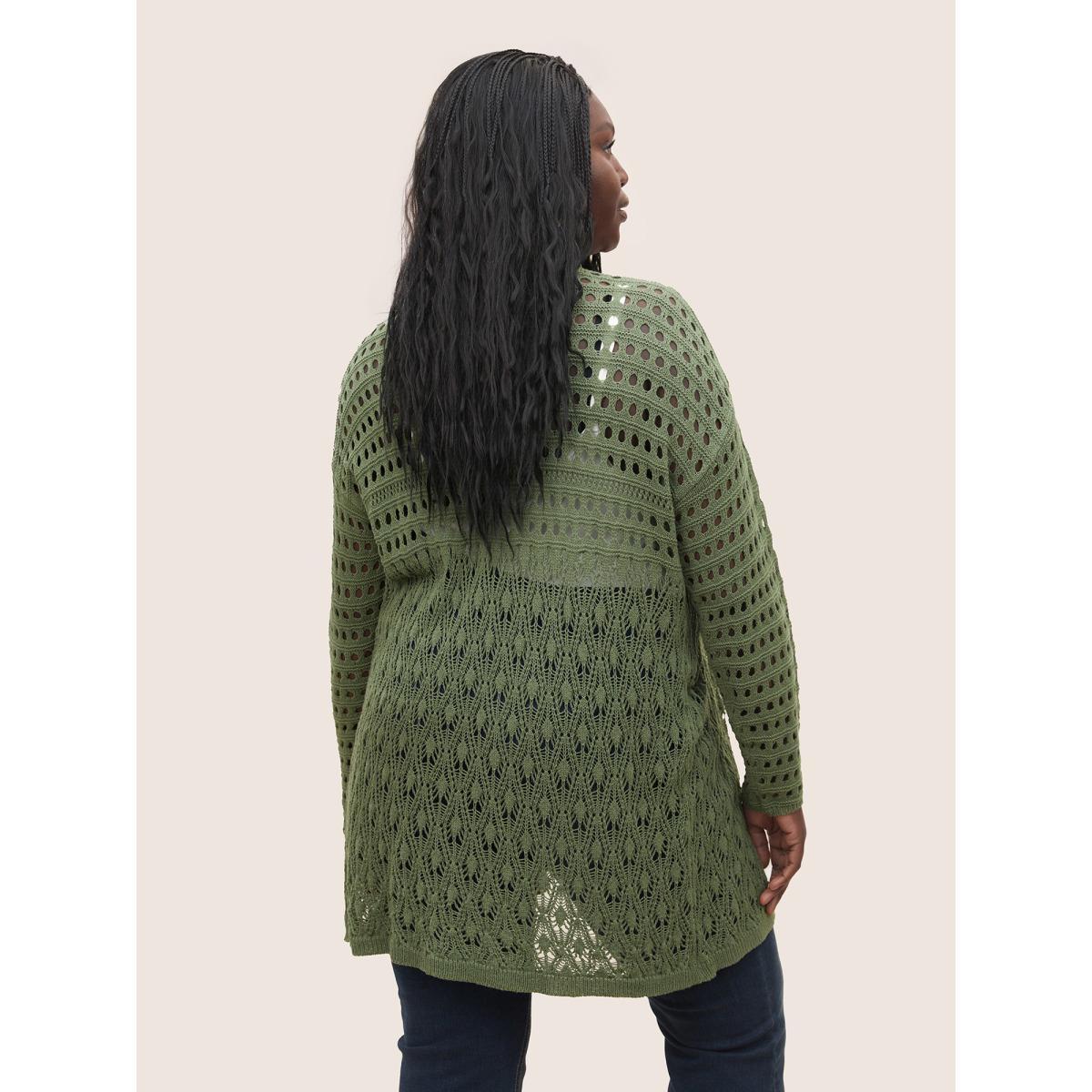 Plus Size Plain Texture Cut Out Open Front Cardigan Moss Women Everyday Casual Cover Ups Bloomchic 28/5X Product Image