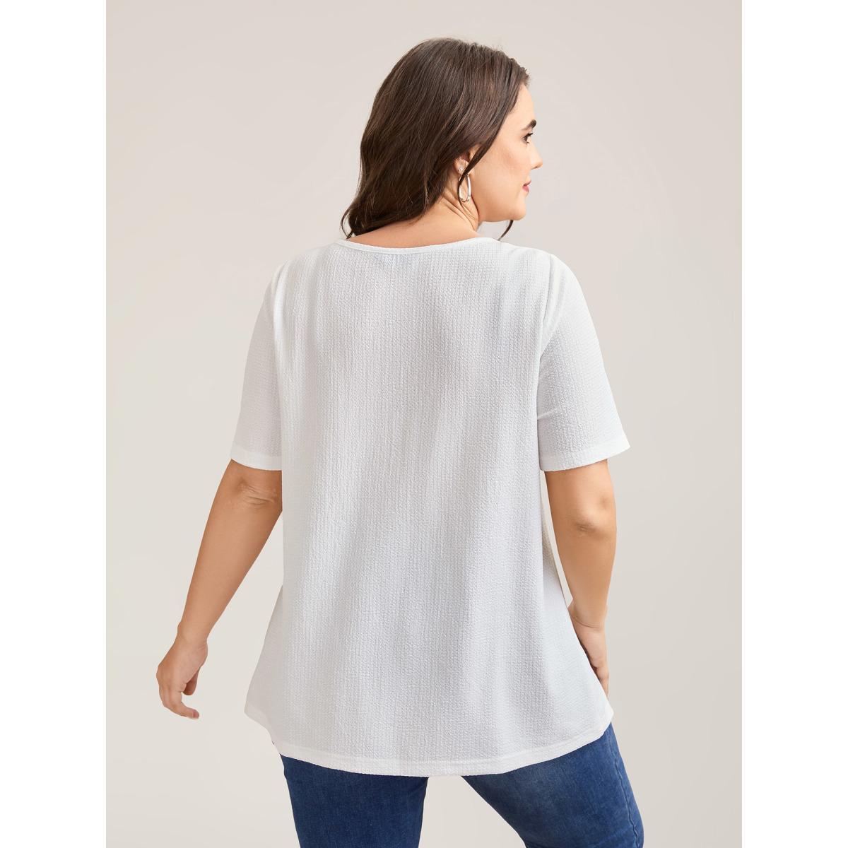 Plus Size Stretchy Textured Pleated Round Neck T-Shirt Ivory Women Casual Texture Round Neck Everyday T-shirts BloomChic 10/M Product Image