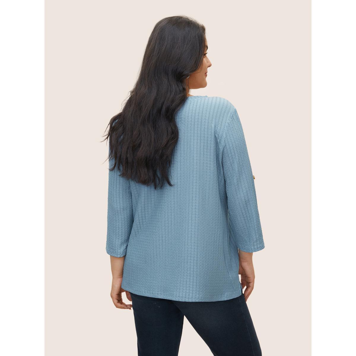 Plus Size Plain Textured Patched Pocket Tab Sleeve T-shirt Stone Women Casual Non Plain Round Neck Everyday T-shirts BloomChic 18-20/2X Product Image