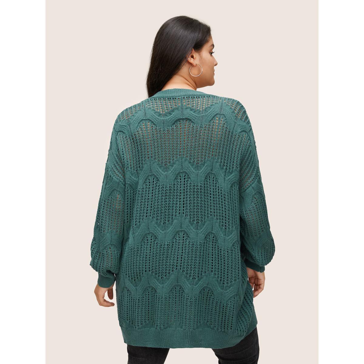 Plus Size Texture Cable Knit Open Front Pocket Cardigan Emerald Women Casual Long Sleeve Everyday Cardigans BloomChic 14-16/1X Product Image