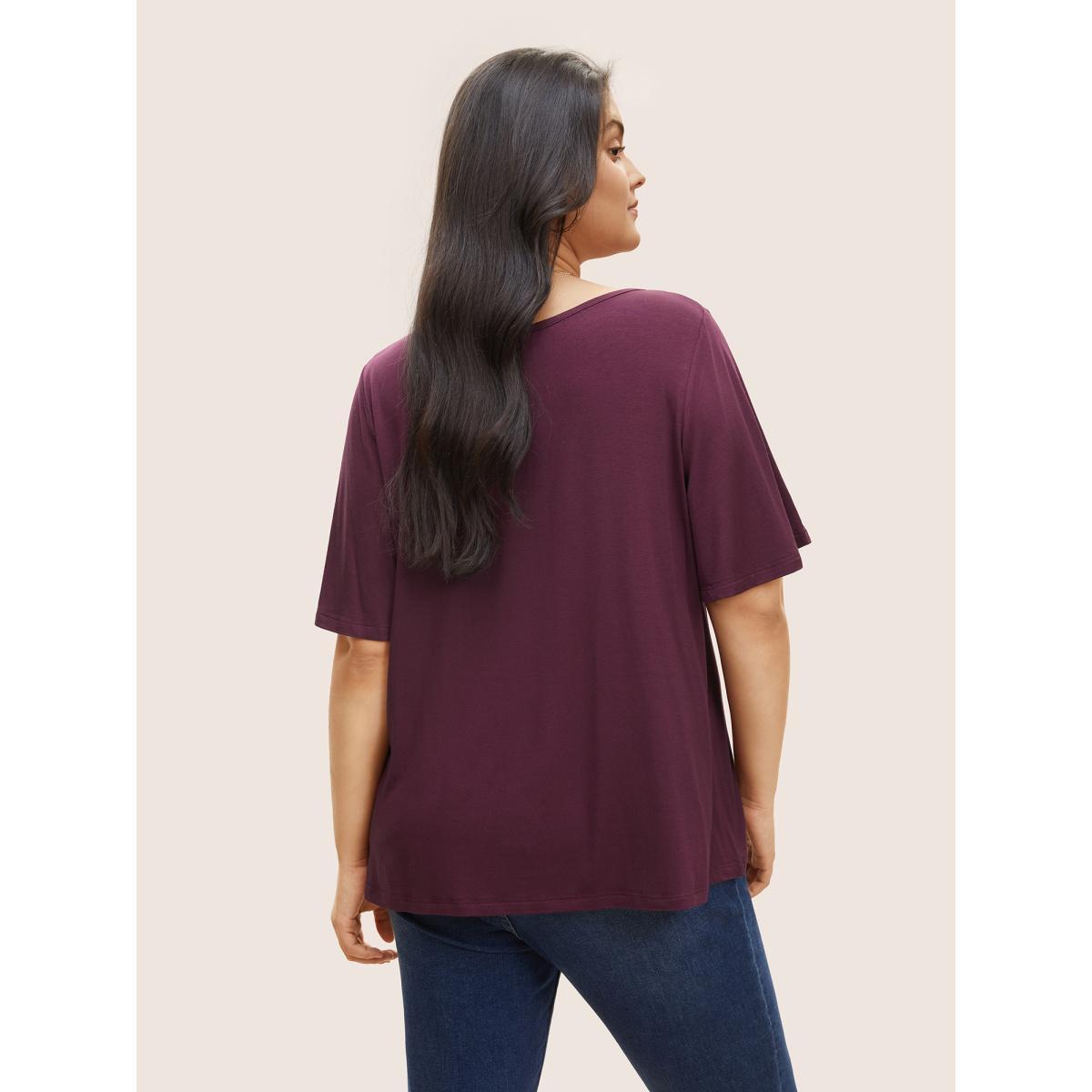 Plus Size Supersoft Essentials Twist Front Asymmetrical Neck T-shirt Teal Women Elegant Non Plain Asymmetrical Neck Everyday T-shirts BloomChic 30/6X Product Image