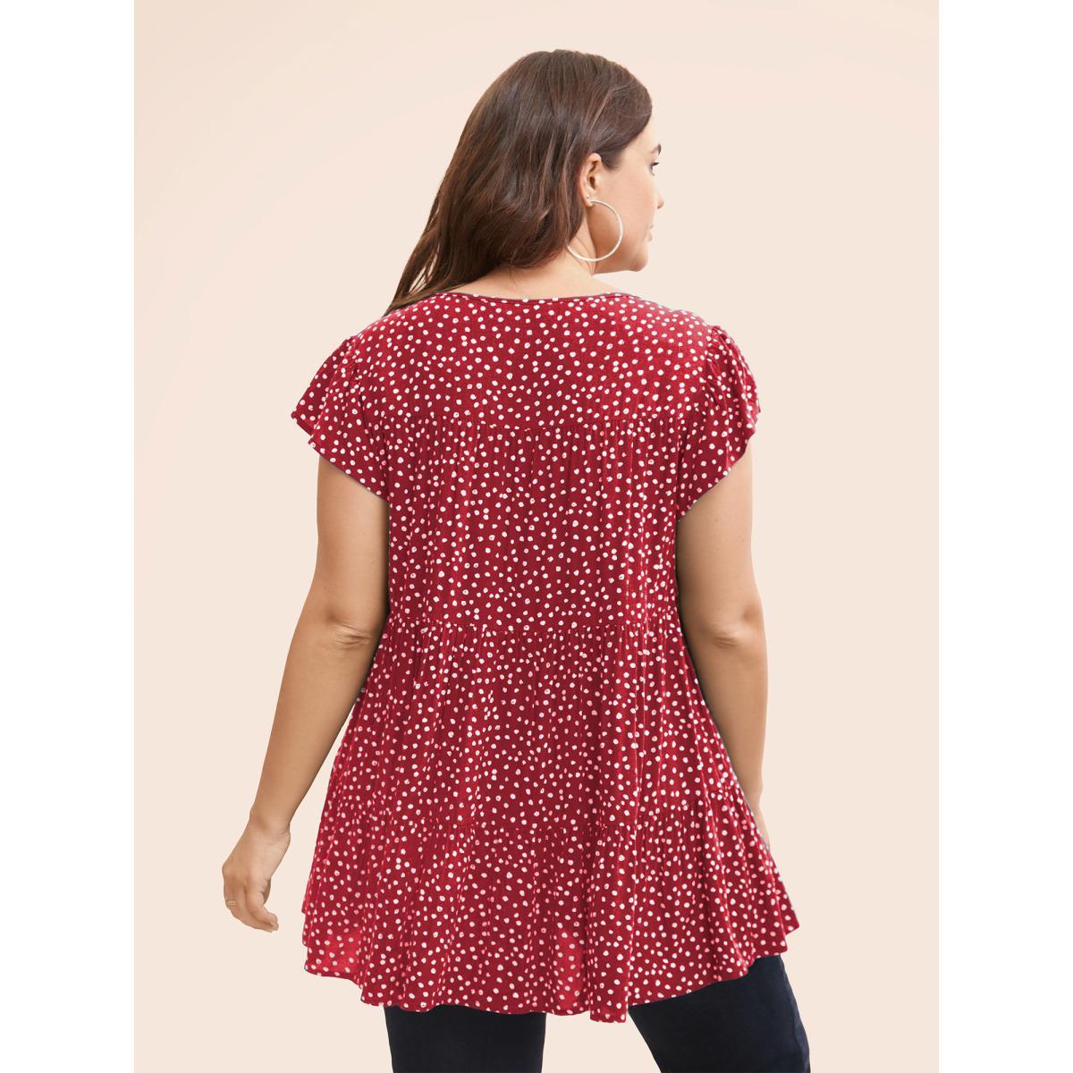 Plus Size Scarlet Allover Print Cap Sleeve Ruffle Hem Gathered Blouse Women Casual Cap Sleeve Round Neck Everyday Blouses BloomChic 18-20/2X Product Image