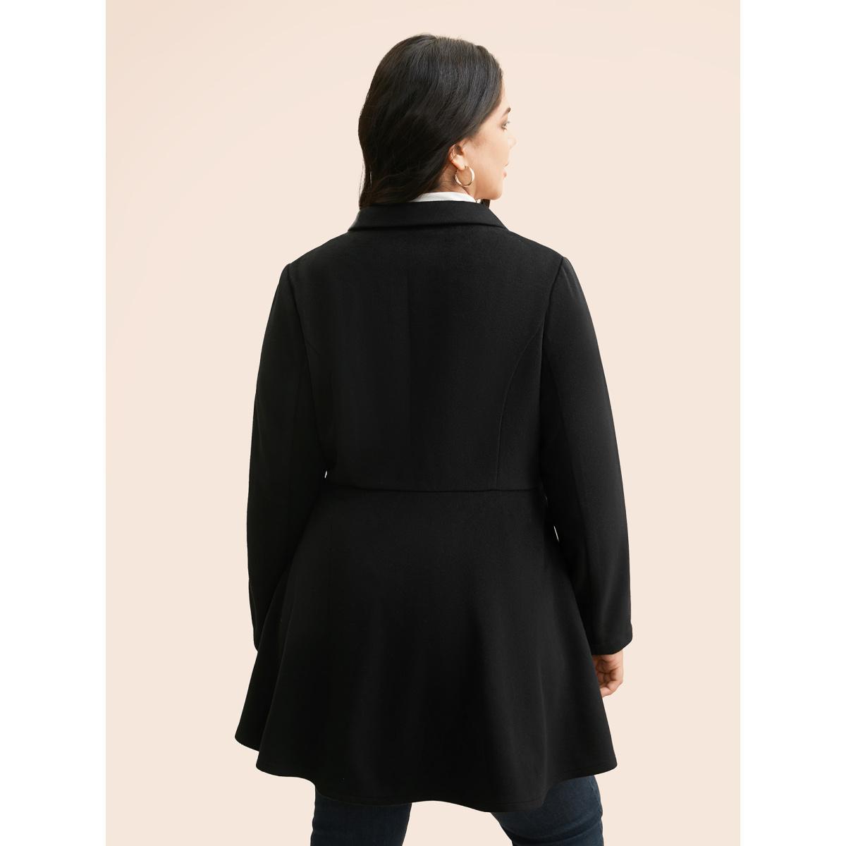 Plus Size Suit Collar Button Up Slightly Stretchy Jacket Women Black Button Bodycon Side seam pocket Everyday Jackets BloomChic 14-16/1X Product Image