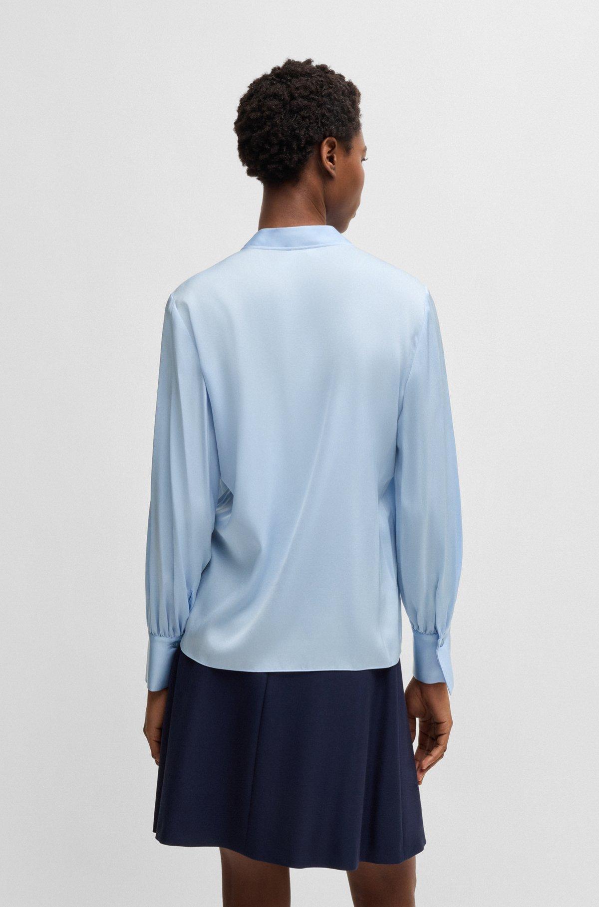 BOSS - Relaxed-fit blouse in stretch silk with keyhole neckline - Light Blue Product Image