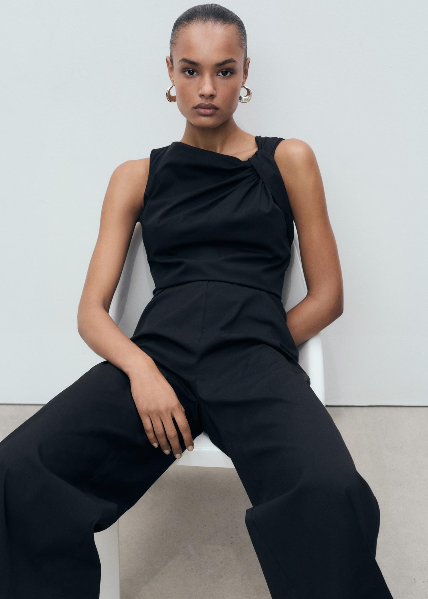 Long culotte jumpsuit with draped neck - Women | MANGO USA Product Image