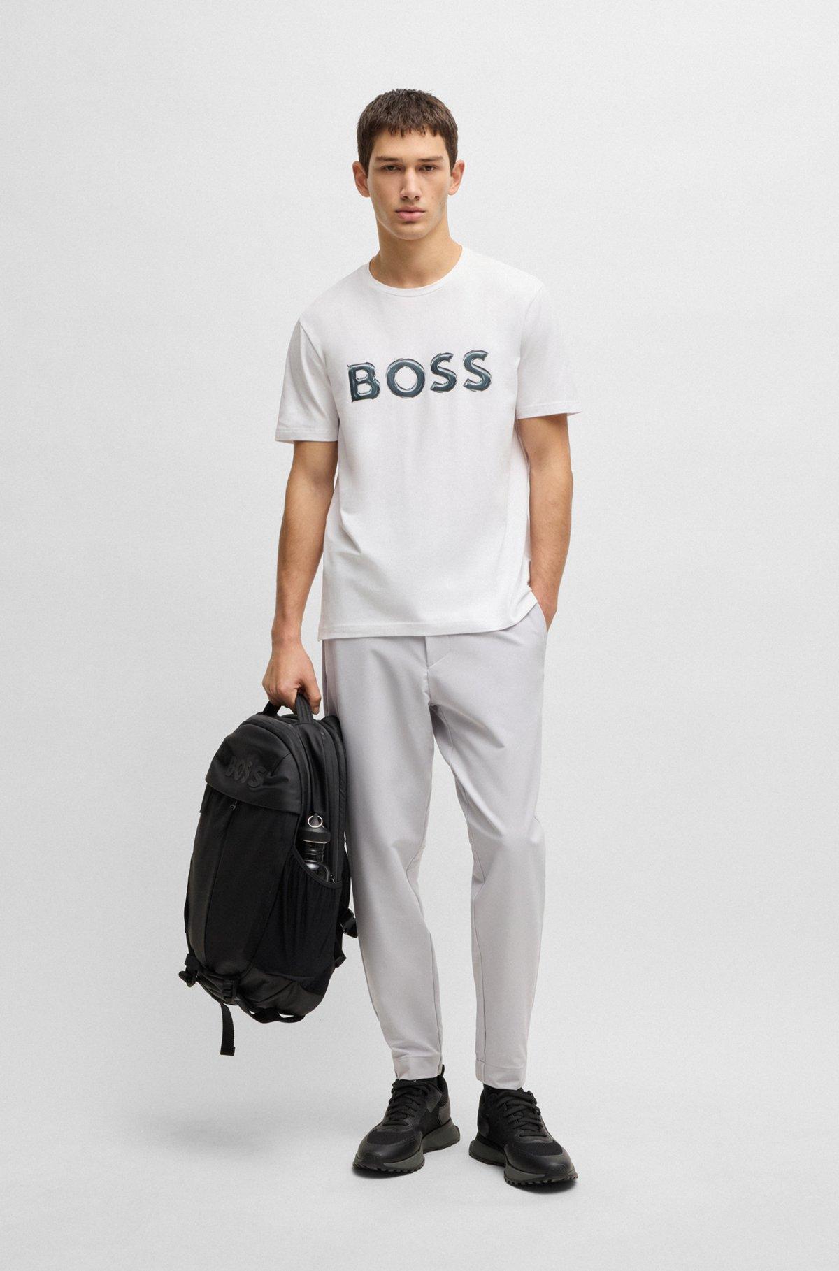 Stretch-cotton T-shirt with photo-print logo Product Image