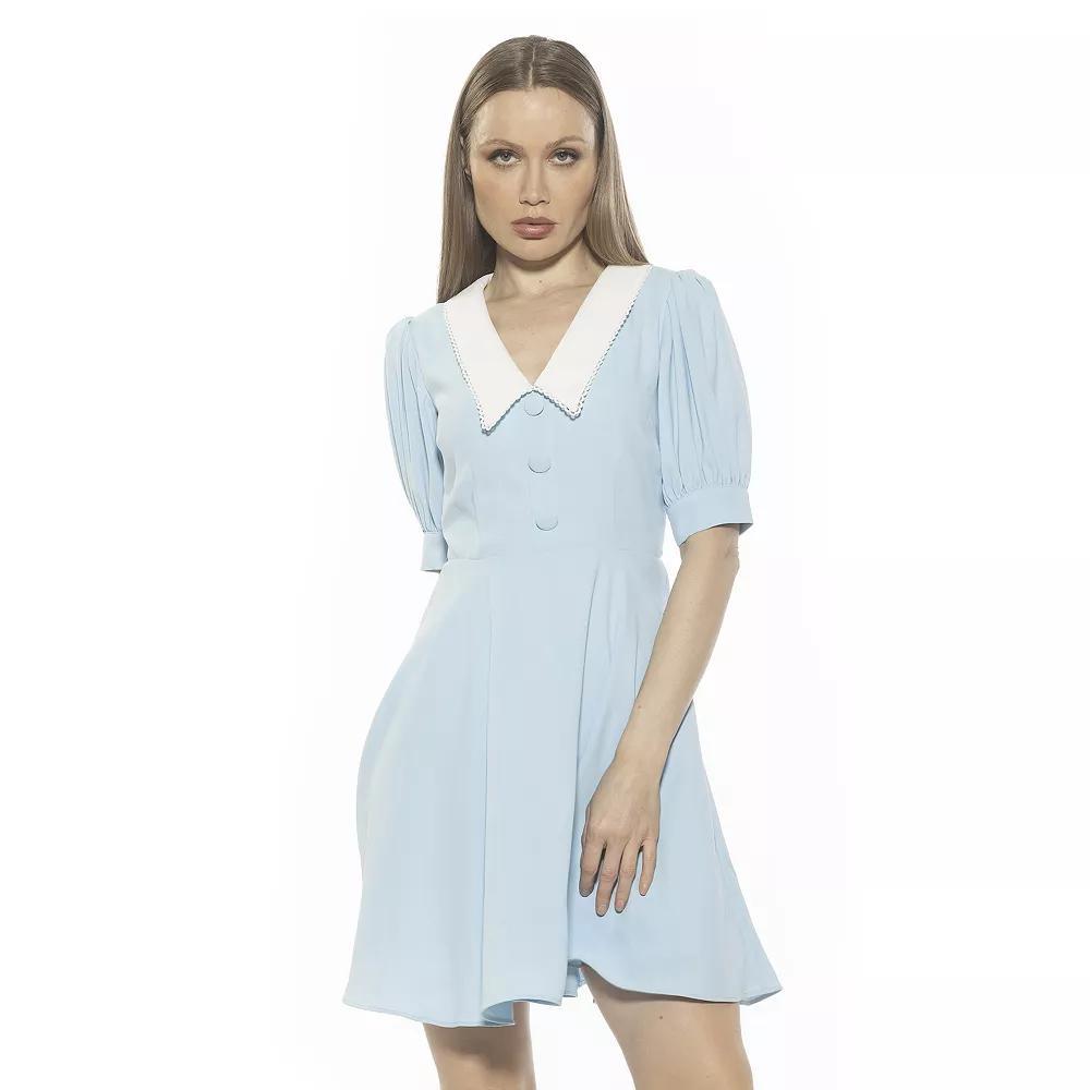 Women's ALEXIA ADMOR Carys Dropped Collar Puff Sleeve Fit And Flare Dress, Size: 14, Halogen Blue Product Image