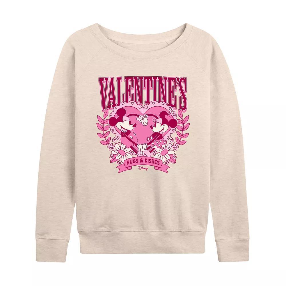 Disney's Mickey and Minnie Mouse Women's Valentine's Collegiate French Terry Long Sleeve Tee, Size: Medium, Beige Product Image