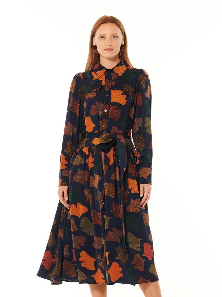 Gracia Front-Flap Button-Down Tie-Waist Shirt Dress D33118 Product Image