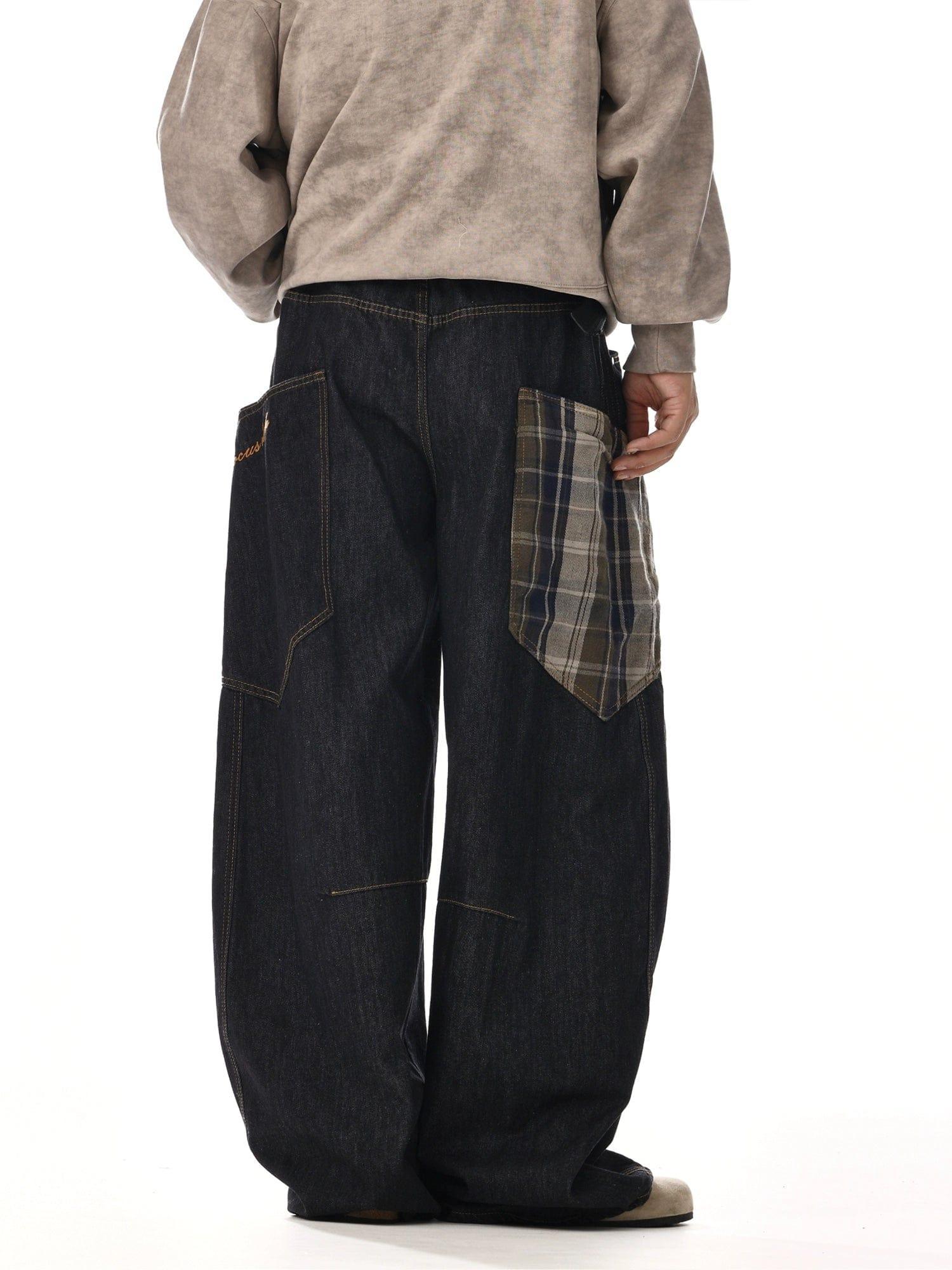 RT No. 12126 BLACK PLAID WORKWEAR BAGGY JEANS Product Image
