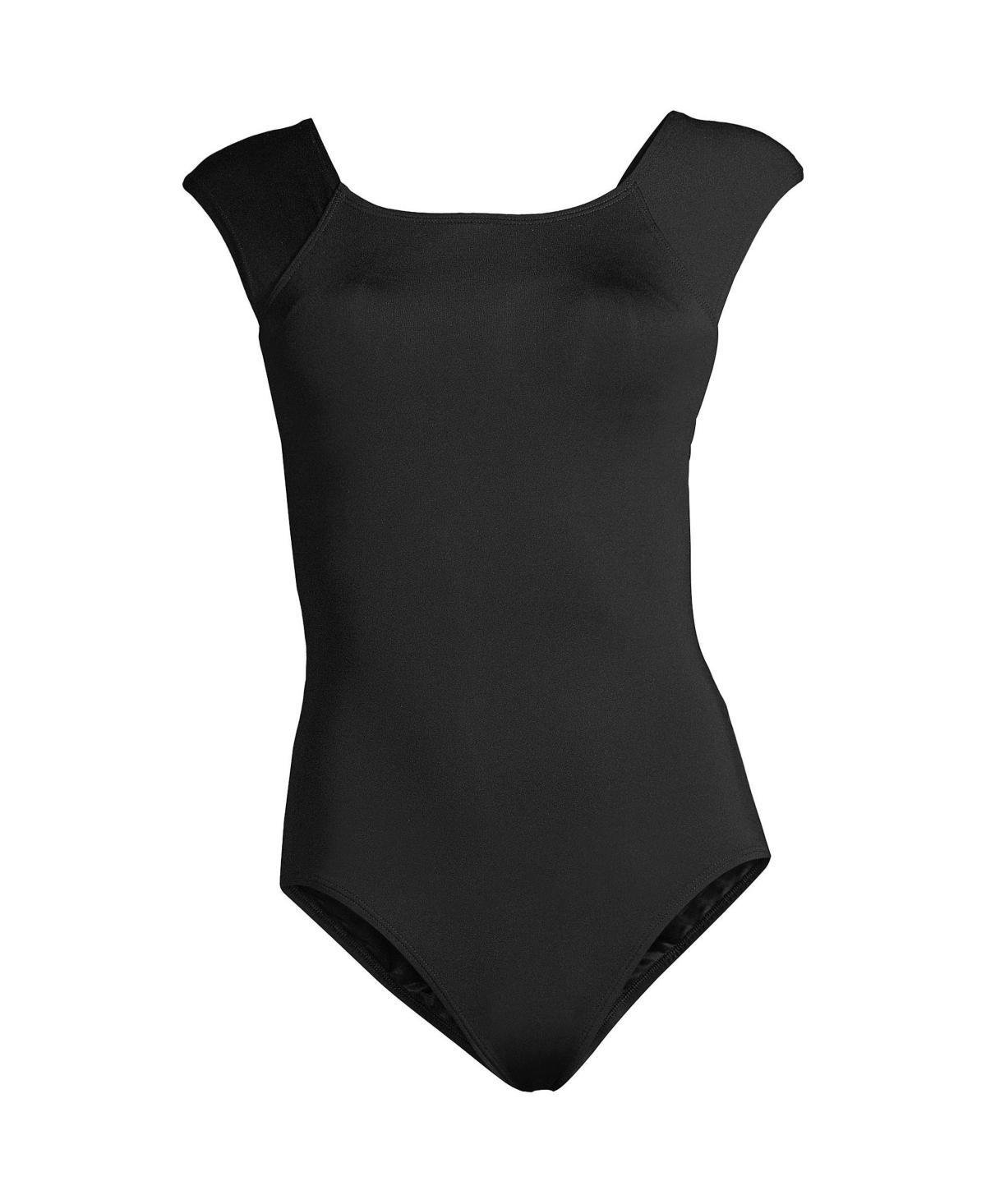 Womens Lands End Mastectomy UPF 50 Tummy Control Cap Sleeve One-Piece Swimsuit Product Image