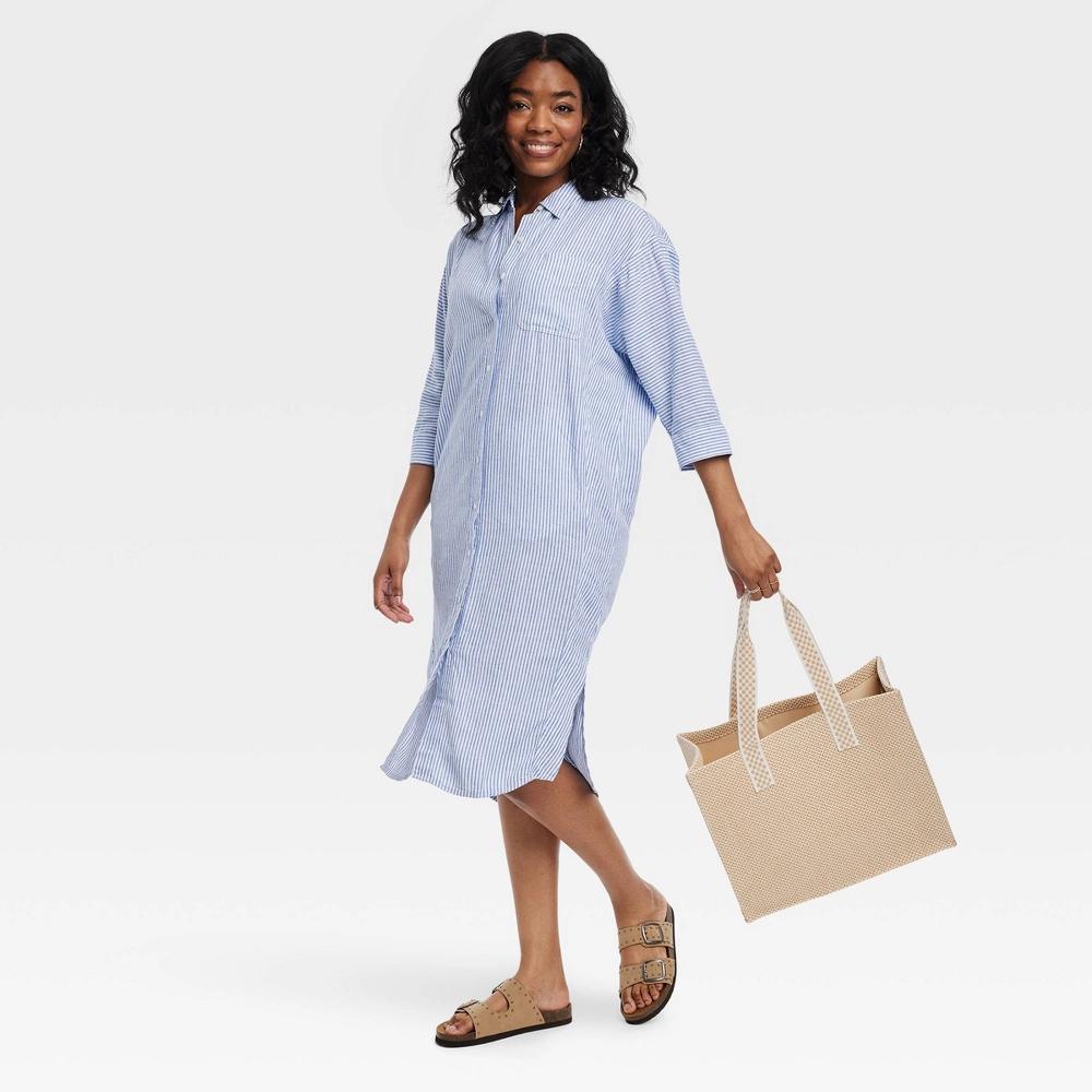 Womens 3/4 Sleeve Midi Shirtdress - Universal Thread Coral XS Product Image