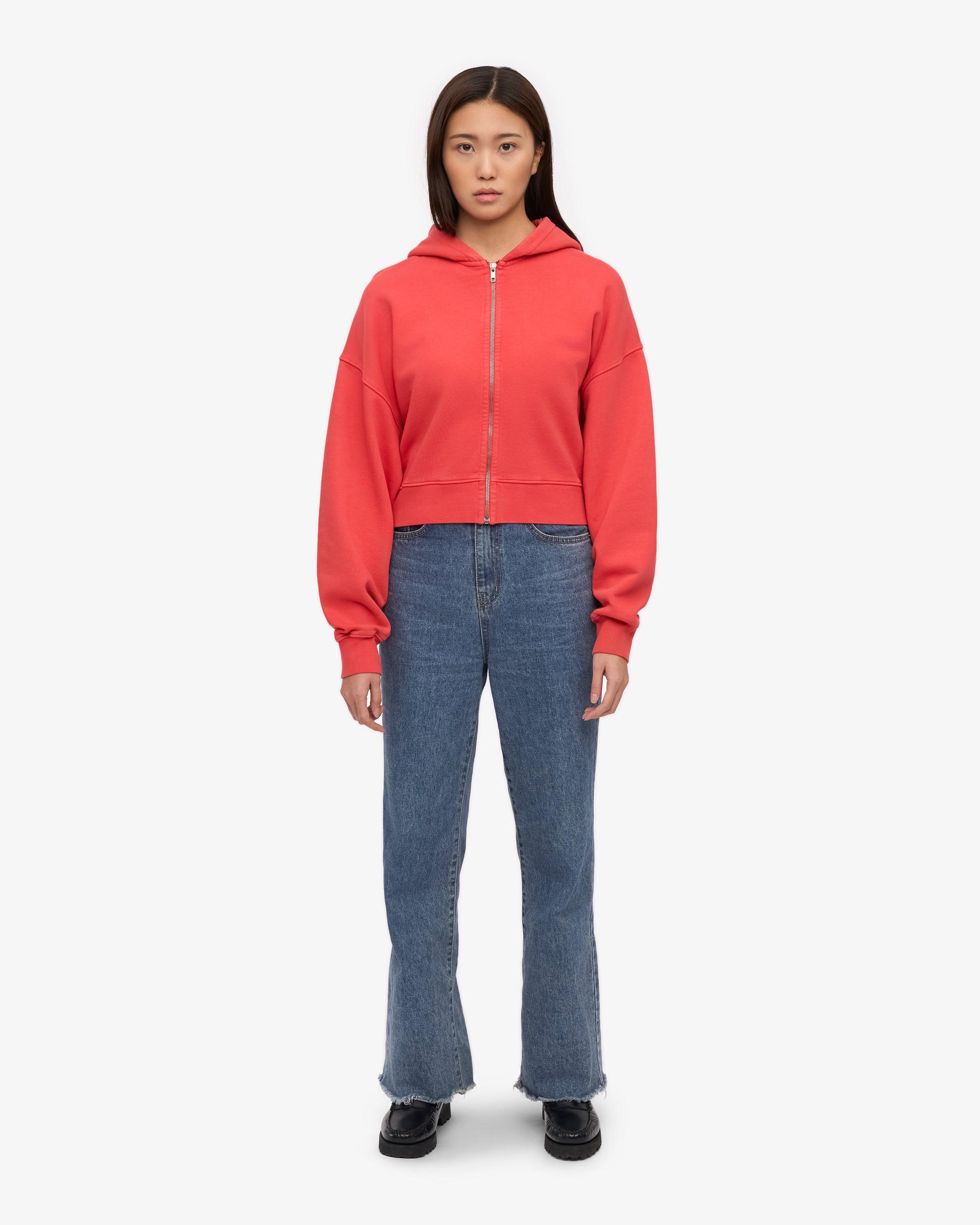Organic Crop Zip Hood - Red Tangerine Product Image