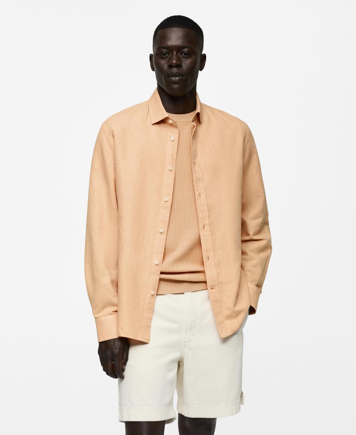 Mango Mens Slim Fit Linen Blend Shirt Product Image