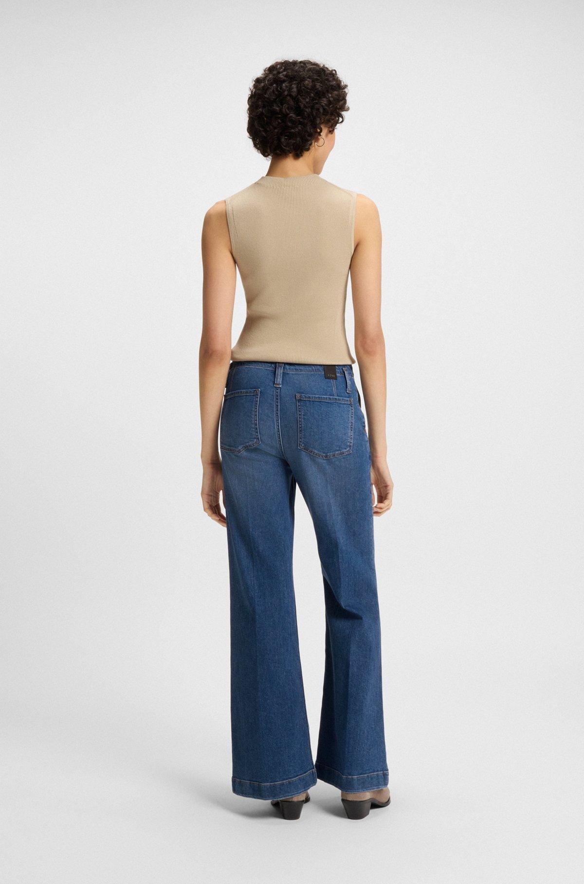 BOSS - Regular-fit jeans in mid-blue Italian stretch denim - Dark Blue Product Image