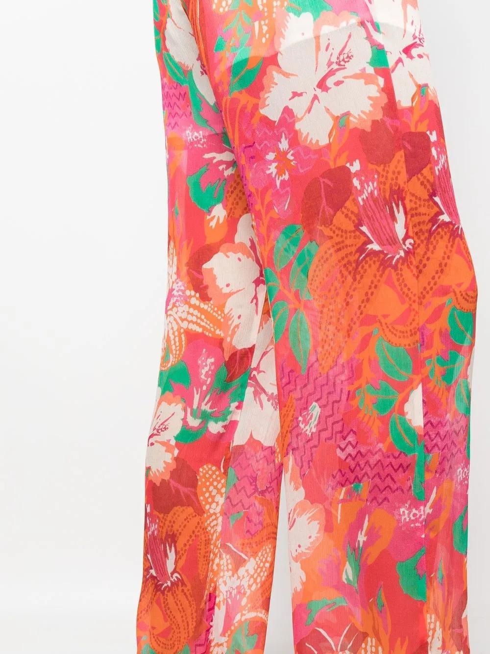 MSGM Floral-print Wide Leg Trousers In Red Product Image