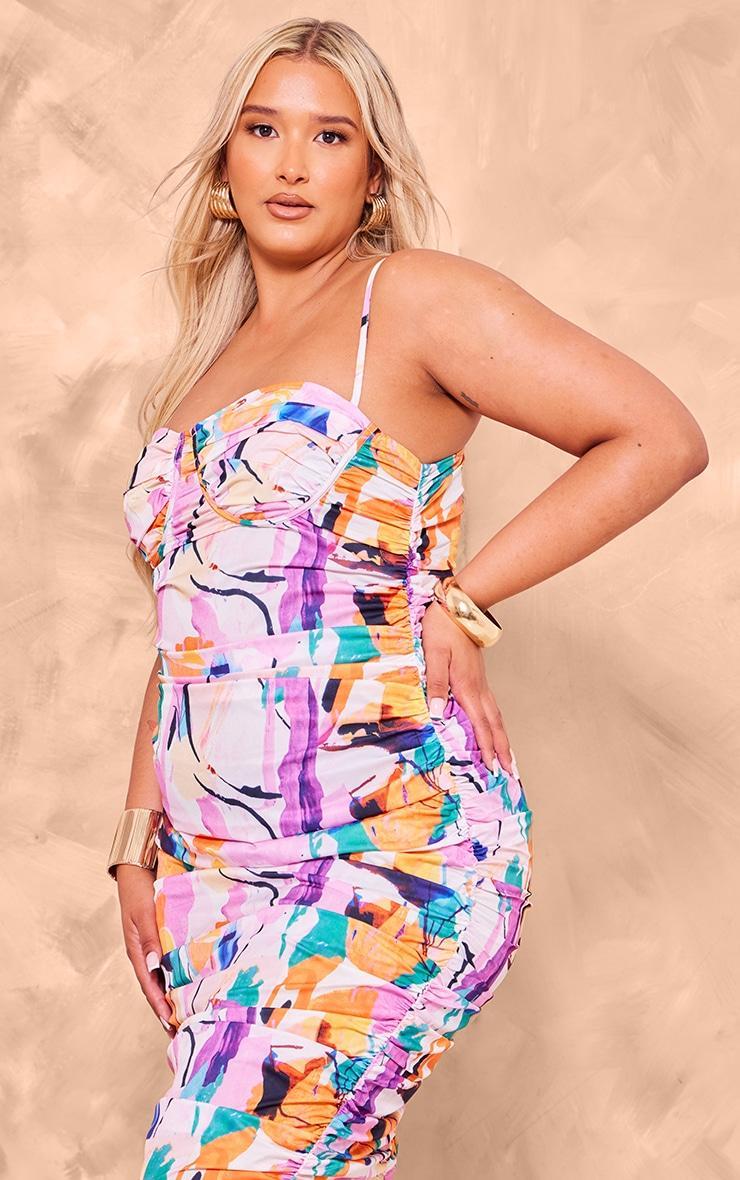 Plus Pink Asymmetric Detail Ruched Midaxi Dress Product Image