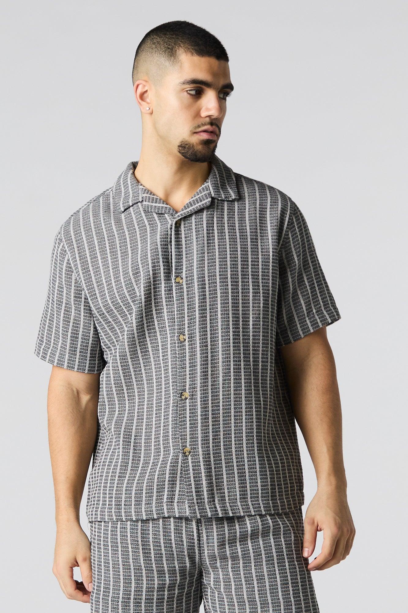 Textured Striped Knit Button-Up Top Male Product Image