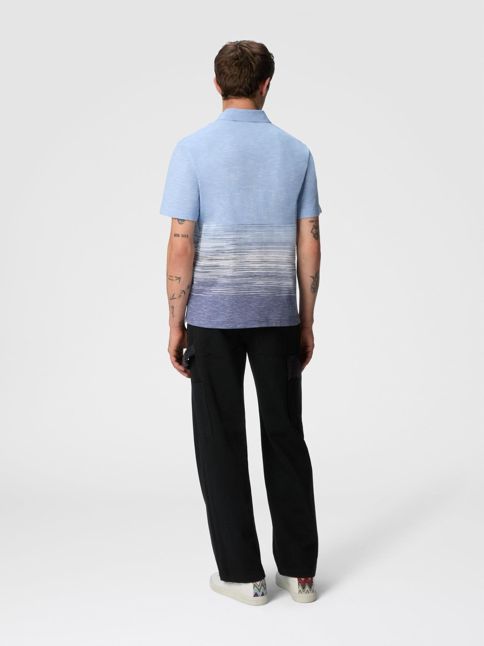 Slub cotton and linen polo shirt with zigzag embroidery Product Image