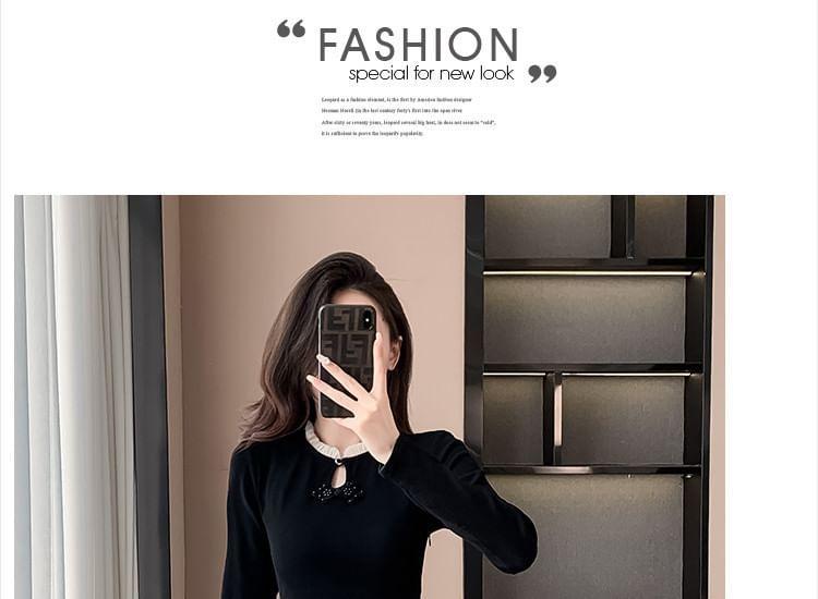 Long-Sleeve Crewneck Jacquard Knit A-Line Dress Product Image
