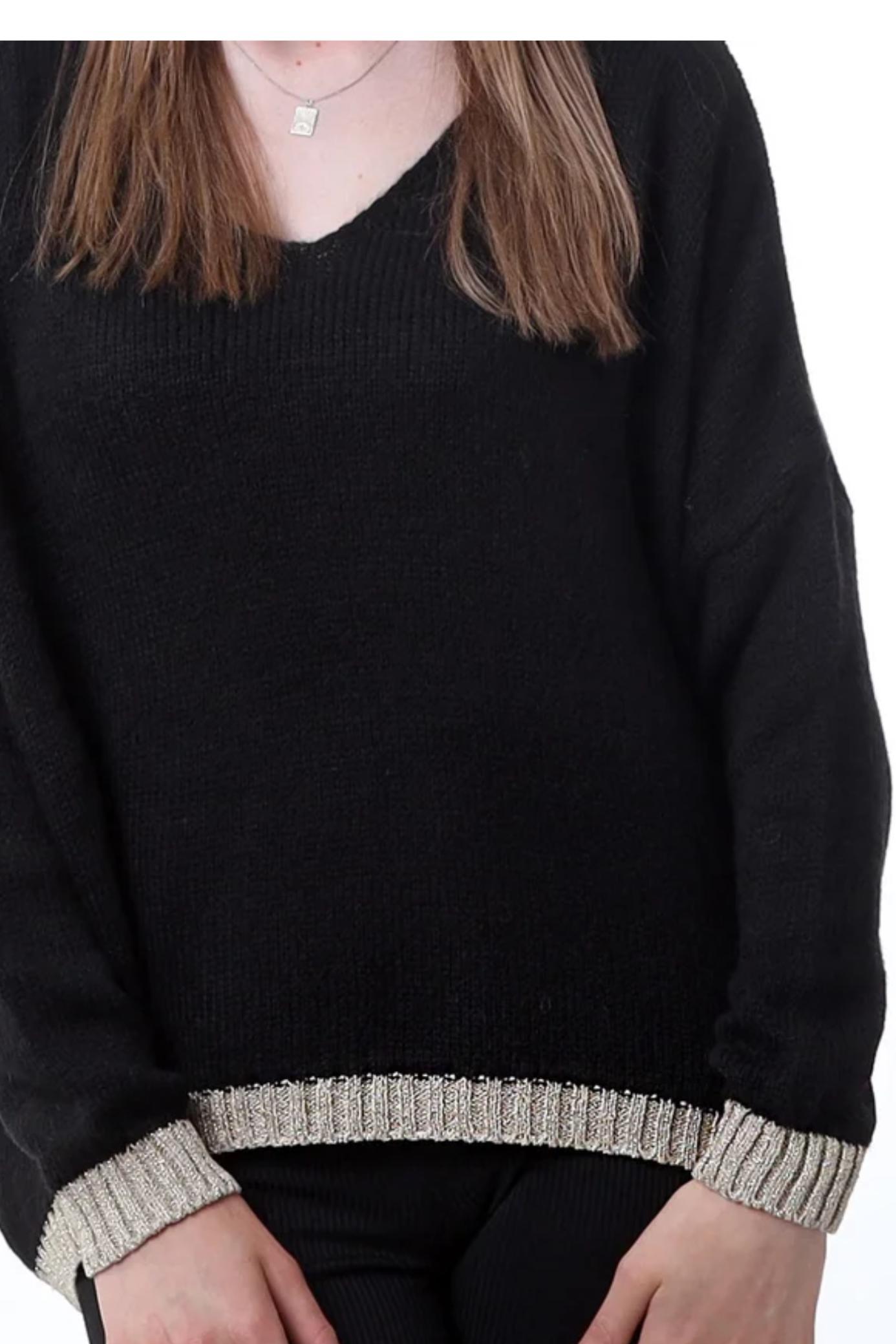 V Neck Lurex Trim Sweater Product Image