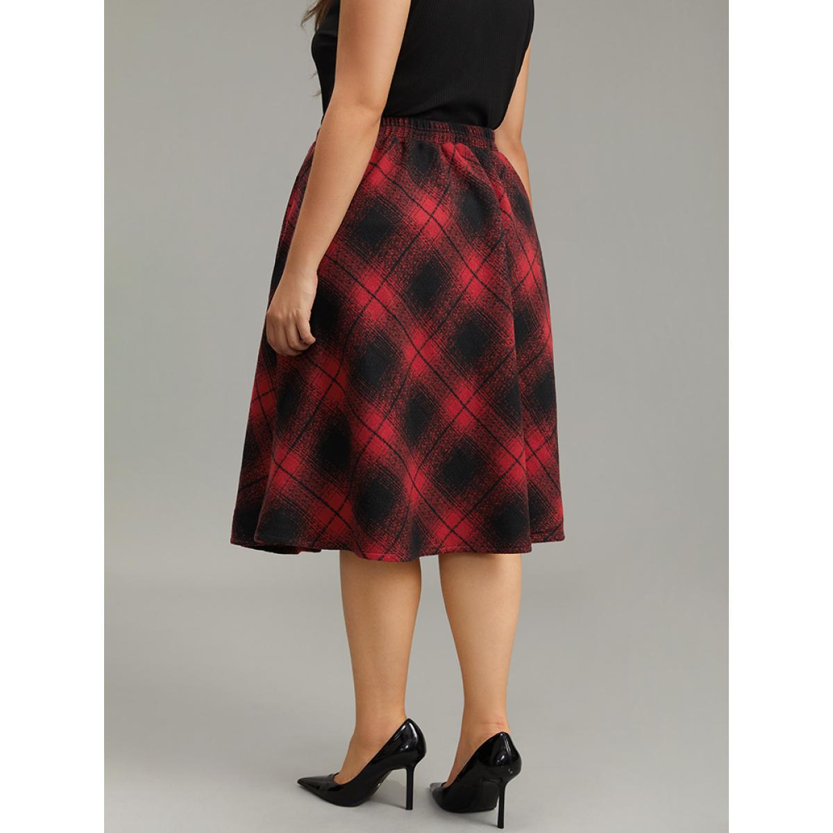 Plus Size Plaid Pocket Elastic Waist Skirt Women Red Casual A-line No stretch Pocket Everyday Skirts BloomChic 14-16/1X Product Image