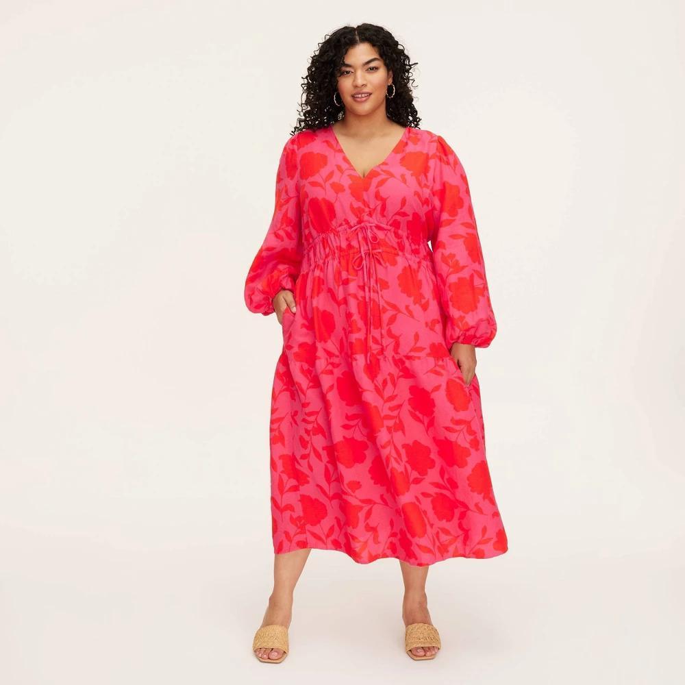 Womens Classic Rose Linen Long Sleeve Maxi Dress - kate spade new york x Target /Red Product Image