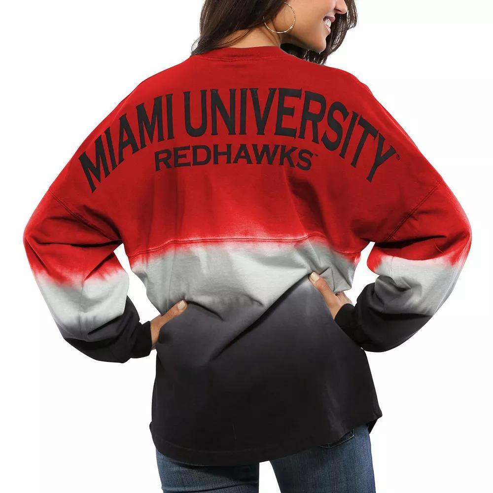 Women's Red Miami University RedHawks Ombre Long Sleeve Dip-Dyed Spirit Jersey, Size: XL, Moh Red Product Image