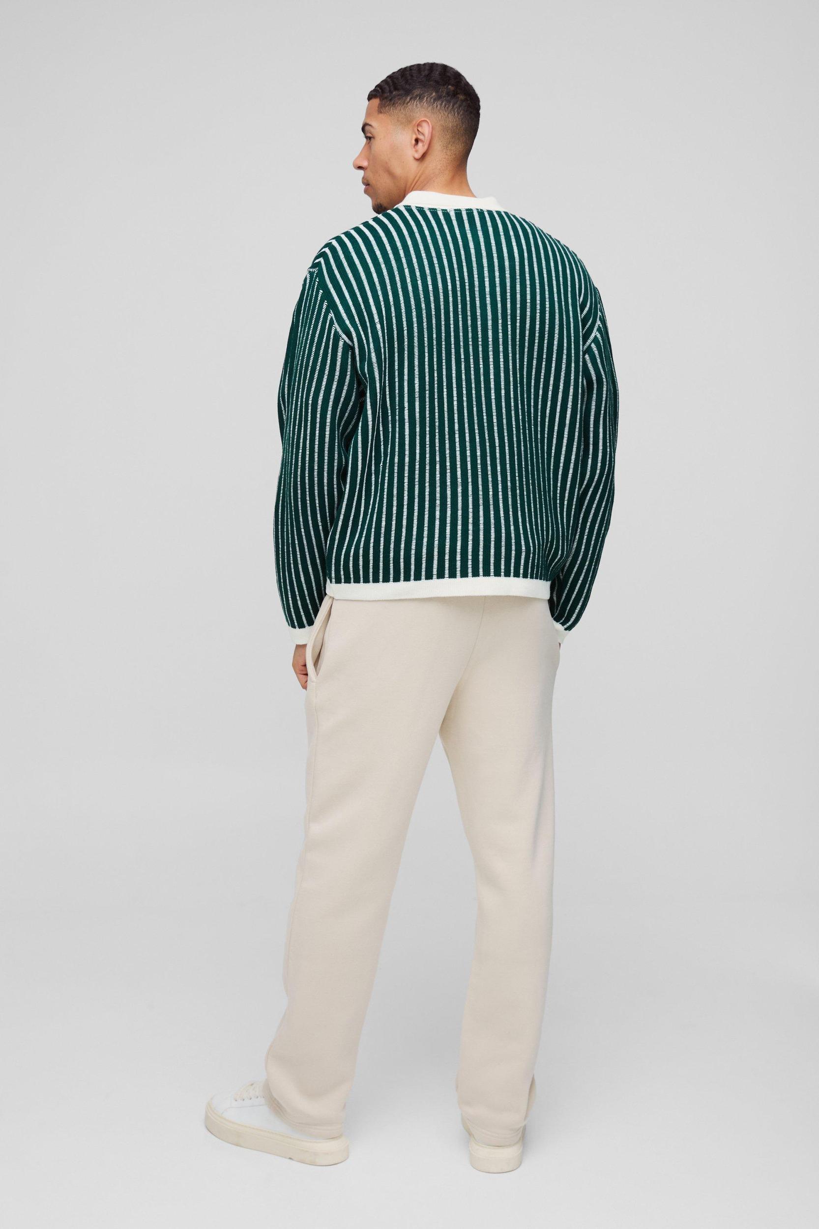 Oversized Boxy Striped Knitted Polo | boohooMAN USA Product Image