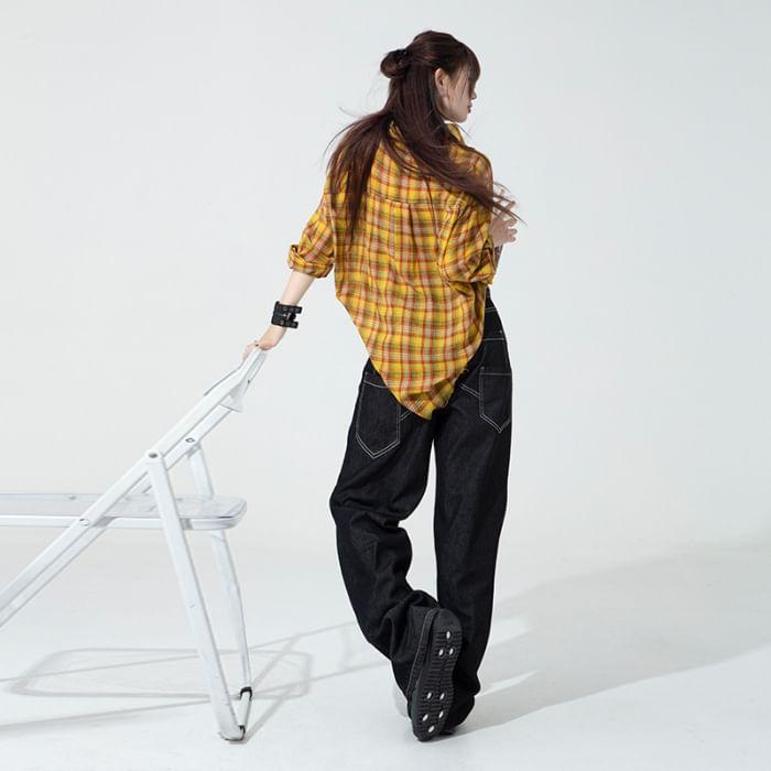 Low Waist Unwashed Panel Wide Leg Jeans (Various Designs) Product Image