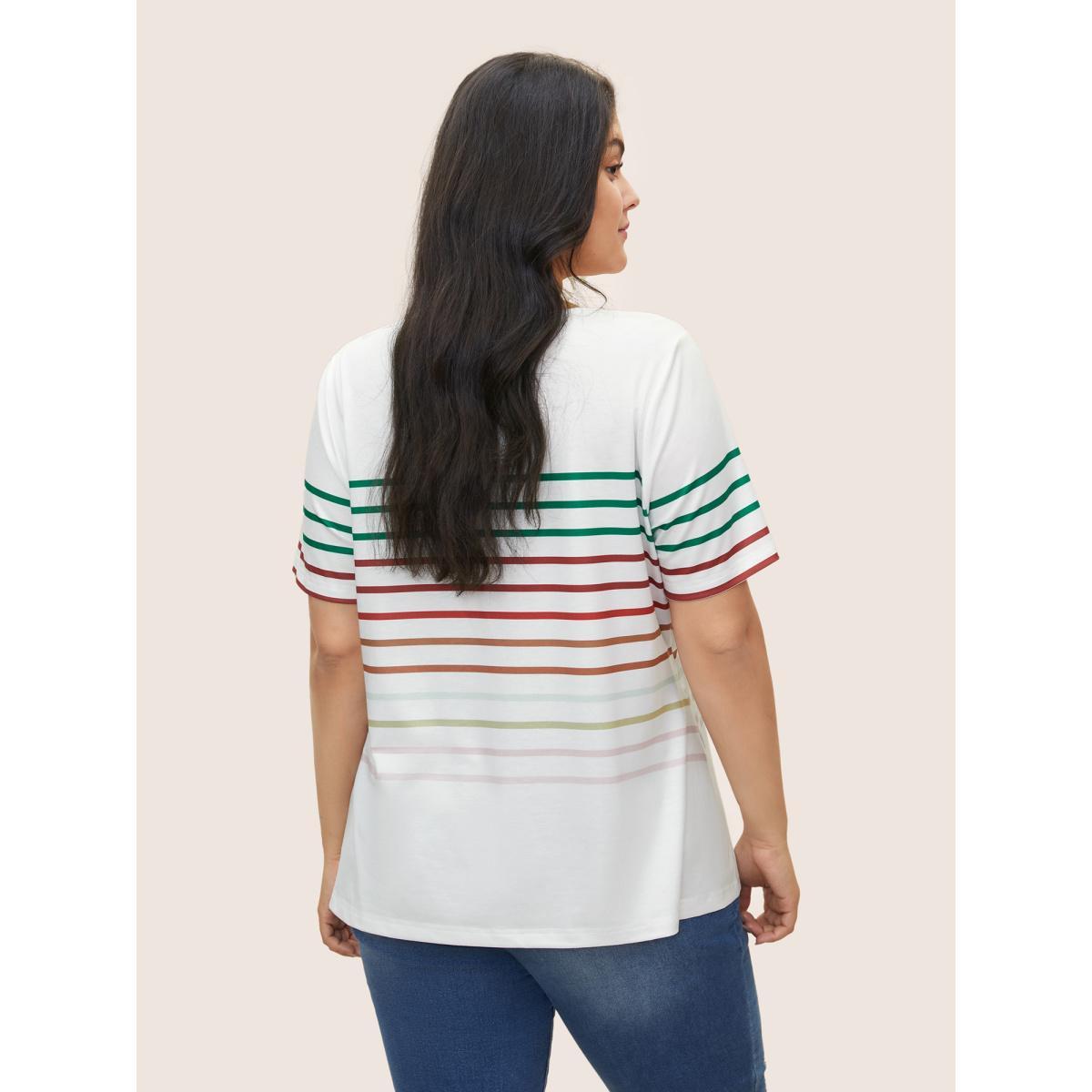 Plus Size Contrast Striped V Neck T-shirt White Women Casual Contrast Striped V-neck Everyday T-shirts BloomChic 28/5X Product Image