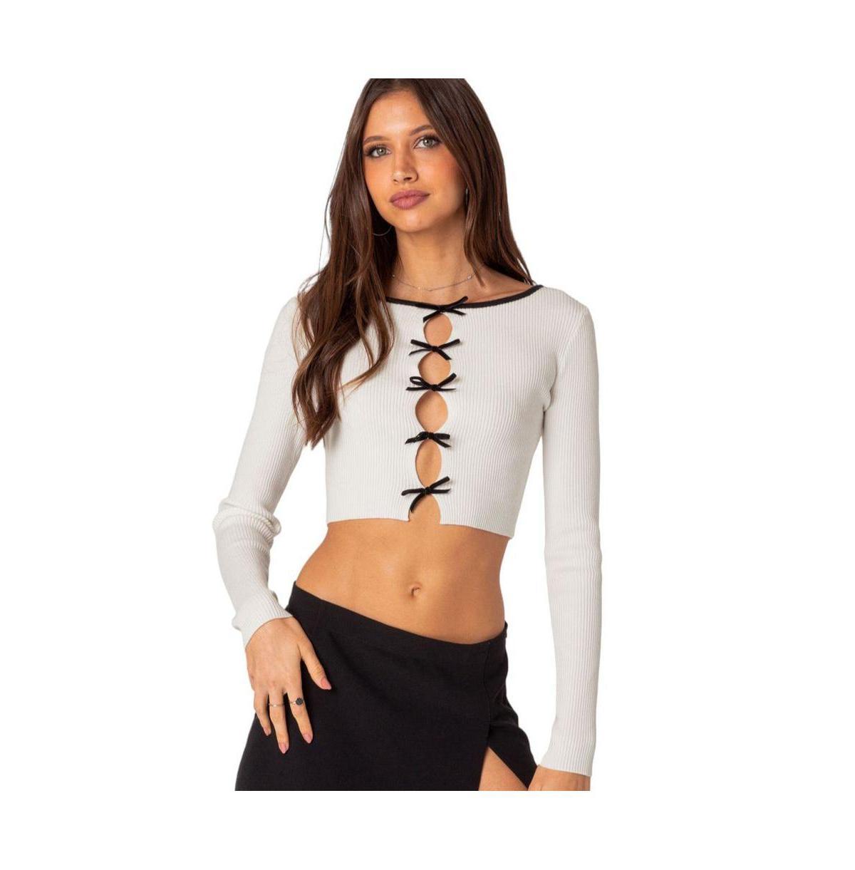 Womens Billy bow cut out ribbed crop top Product Image